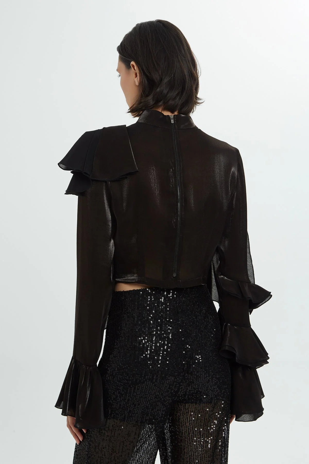 Black Ruffle Detail Blouse - Image 3