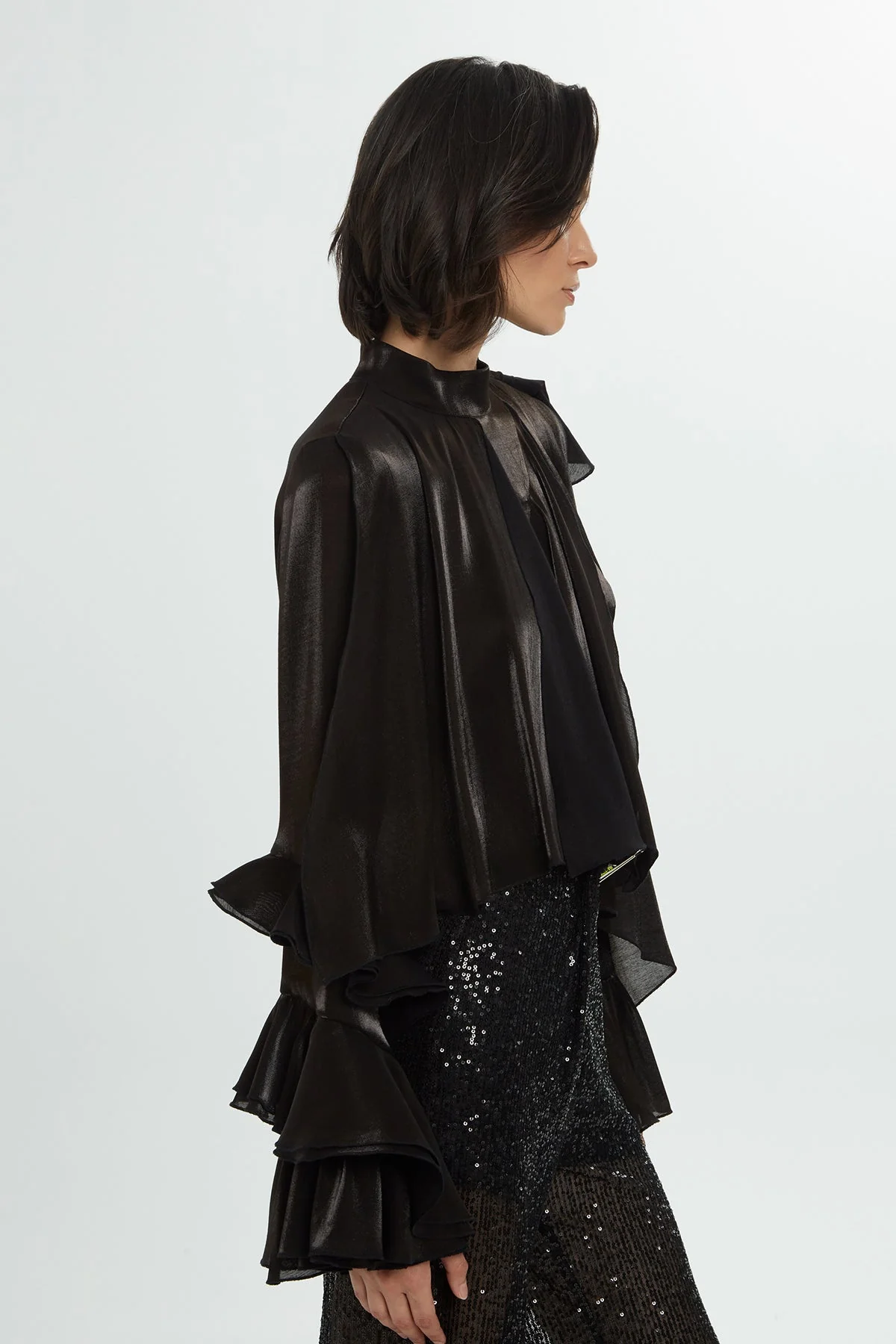 Black Ruffle Detail Blouse - Image 4