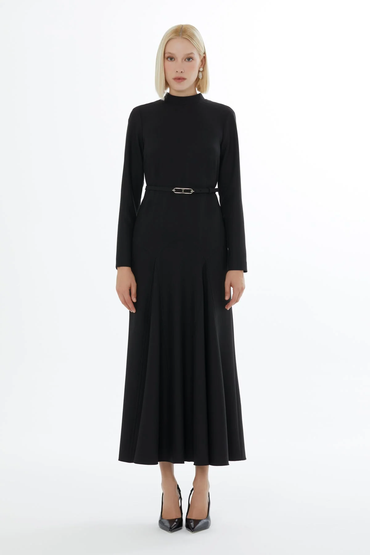 Black Ruffled Belted Maxi Dress