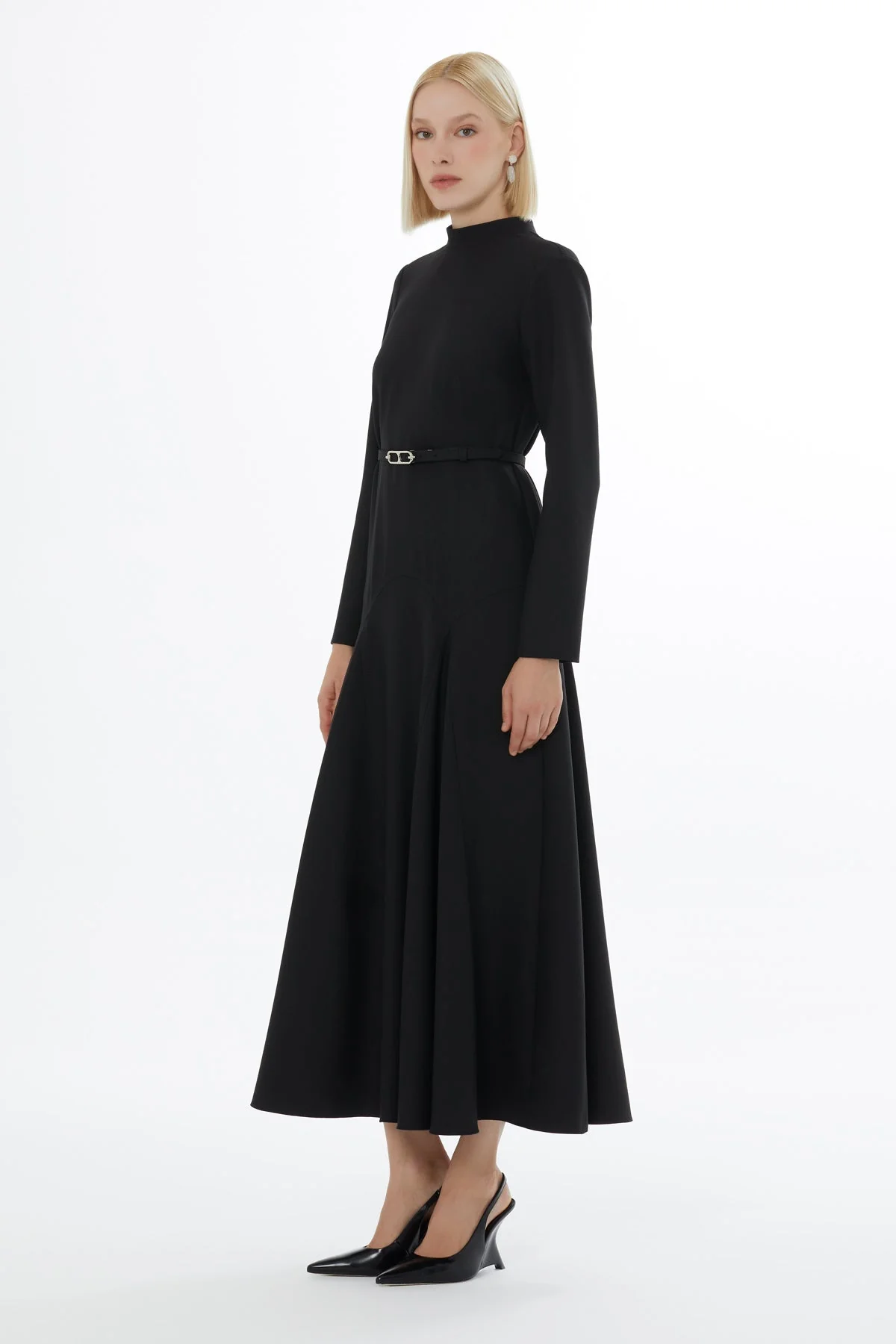 Black Ruffled Belted Maxi Dress - Image 2