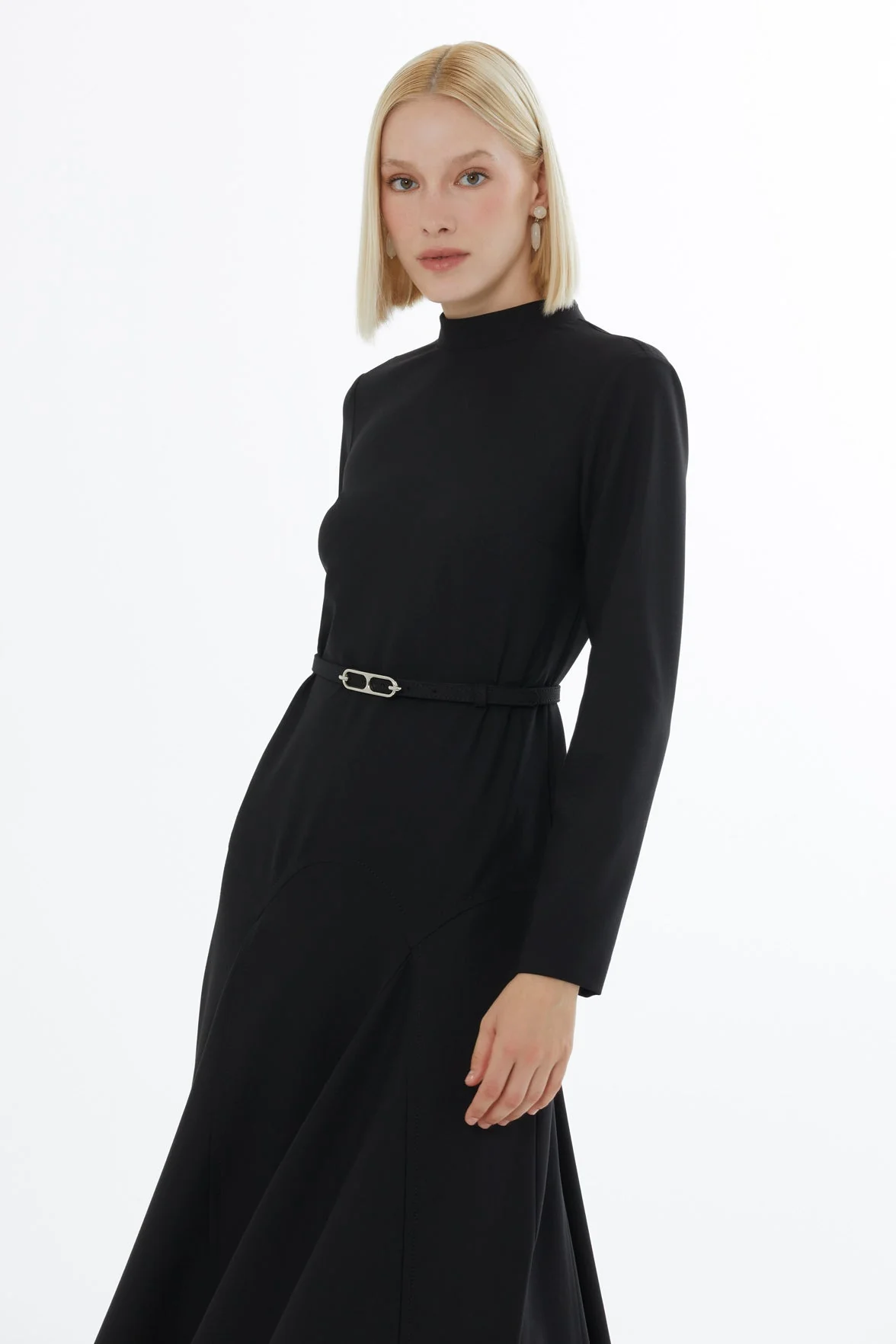 Black Ruffled Belted Maxi Dress - Image 3