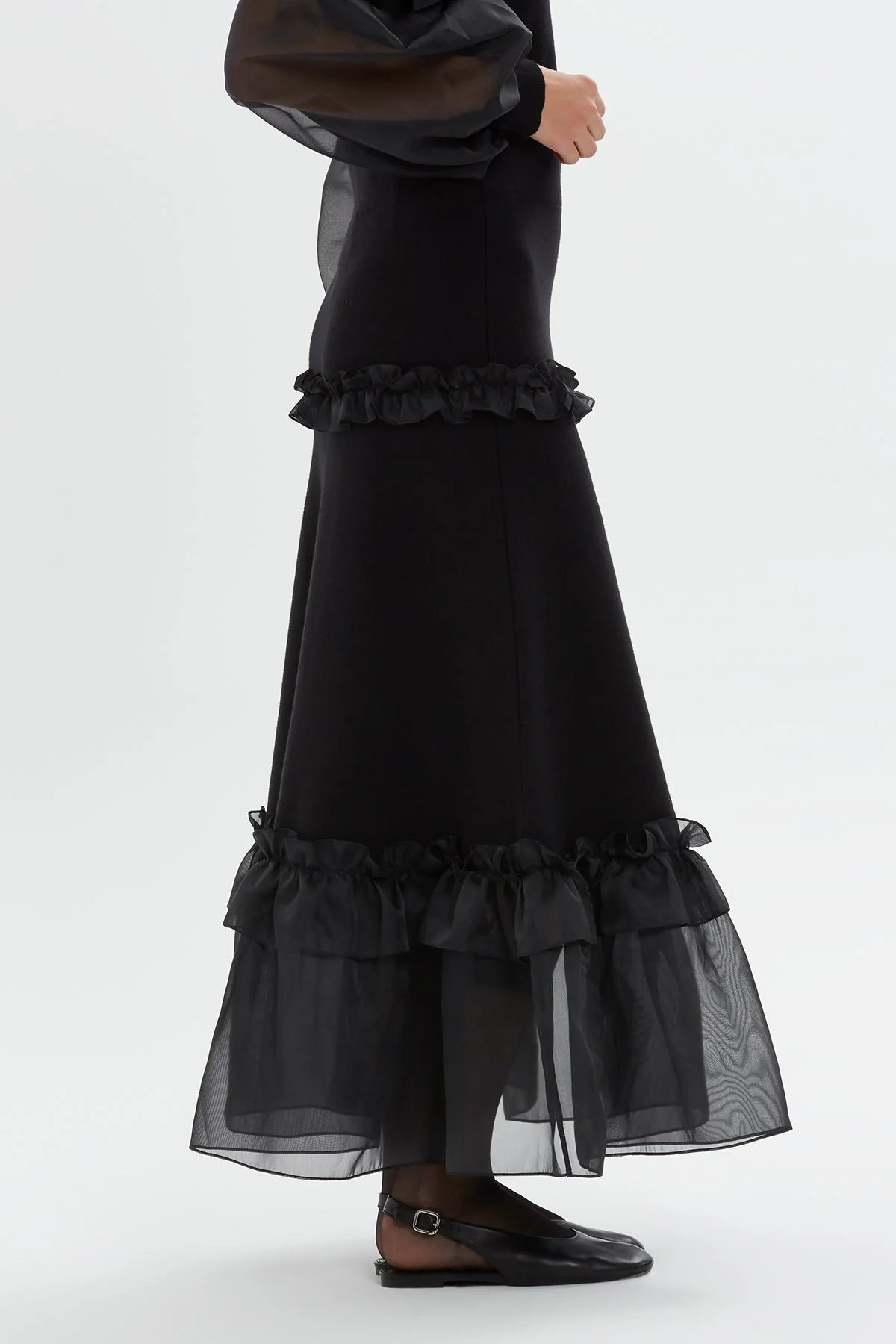 Black Ruffled Knit Maxi Skirt - Image 3