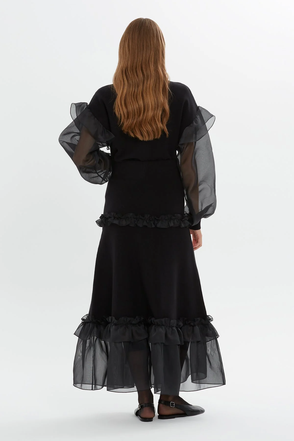 Black Ruffled Knit Maxi Skirt - Image 4