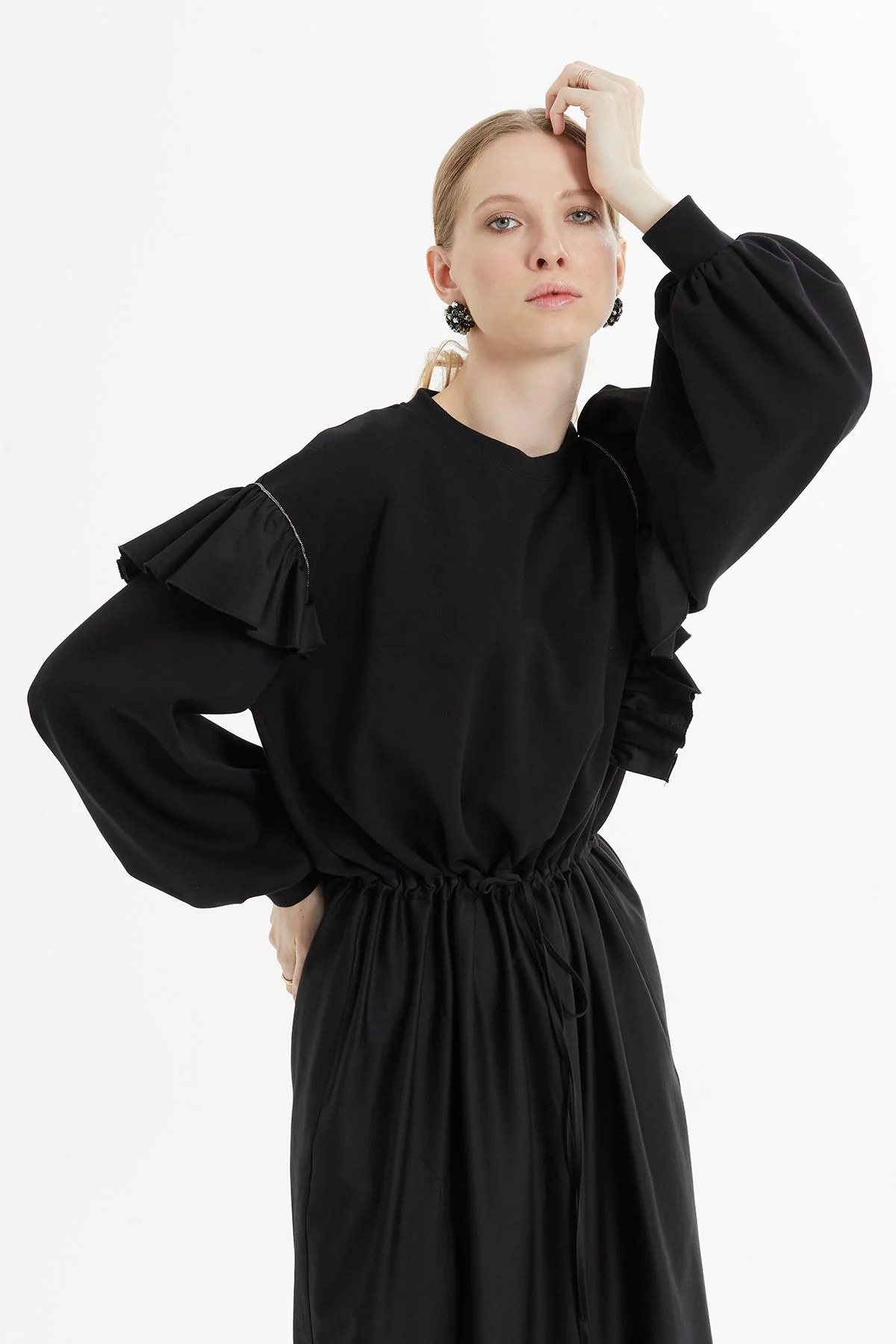 Black Ruffled Long Dress - Image 2