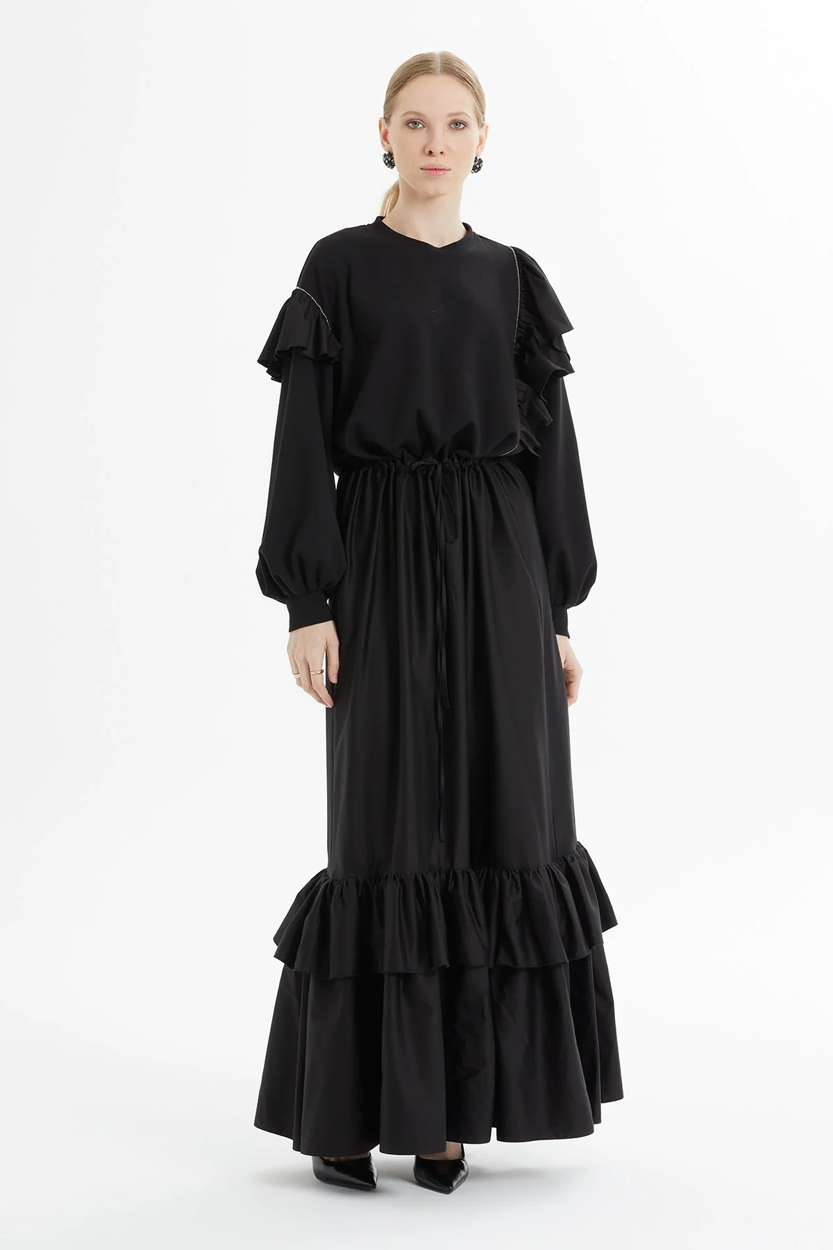 Black Ruffled Long Dress - Image 4