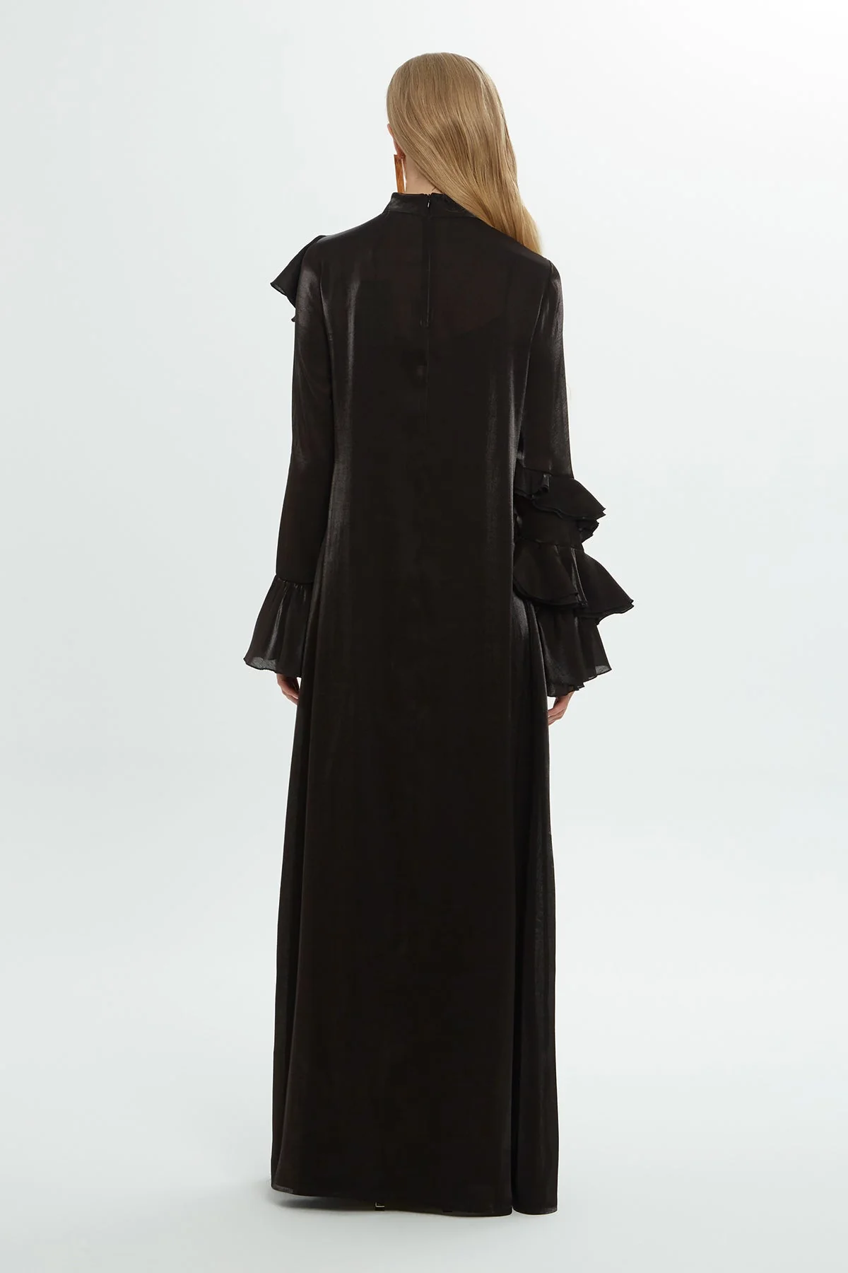 Black Ruffled Sleeve and Shoulder Maxi Dress - Image 3