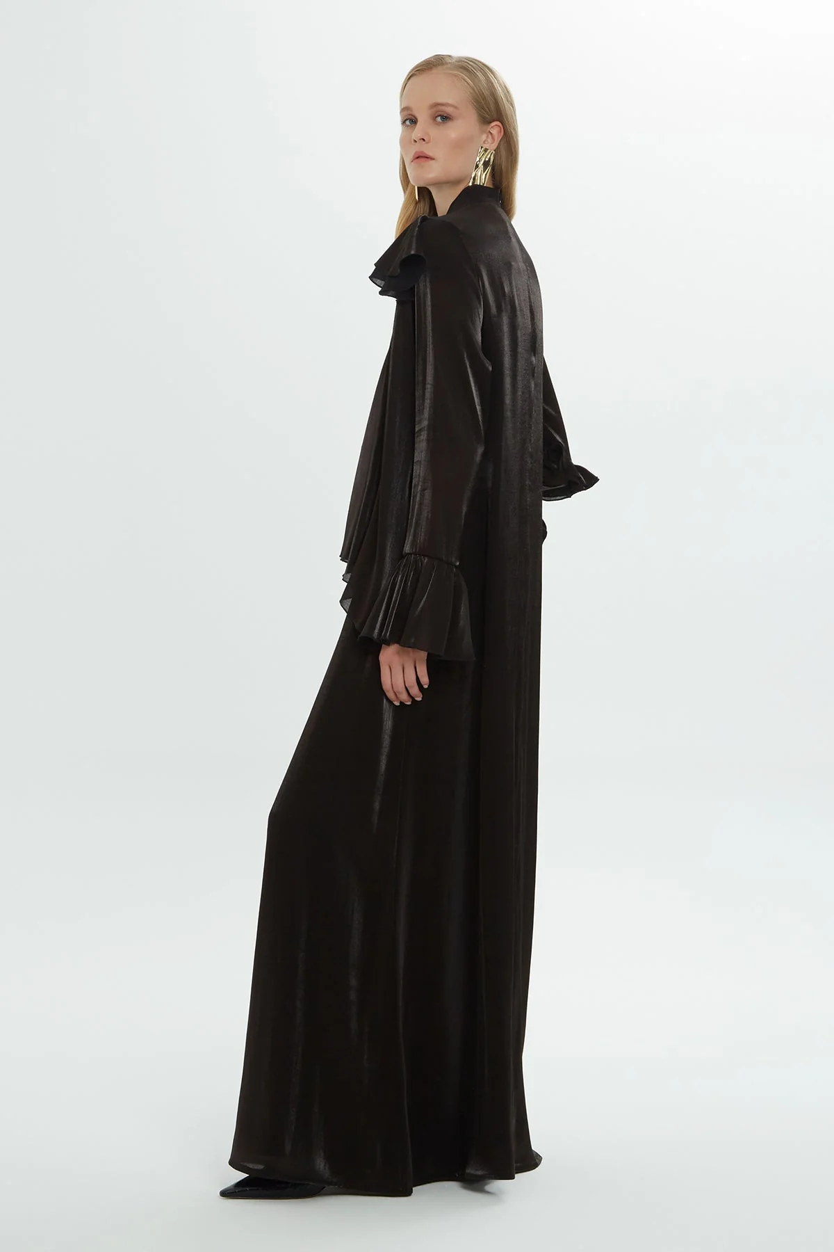 Black Ruffled Sleeve and Shoulder Maxi Dress - Image 4