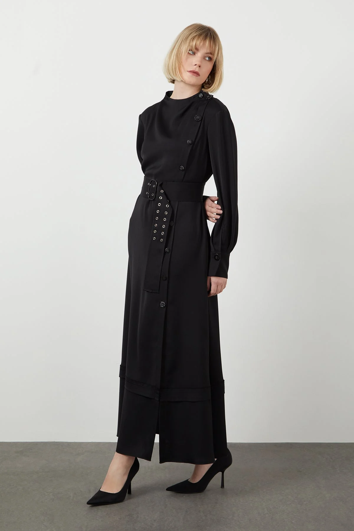 Black Sash-Detail Slit Midi Dress - Image 2