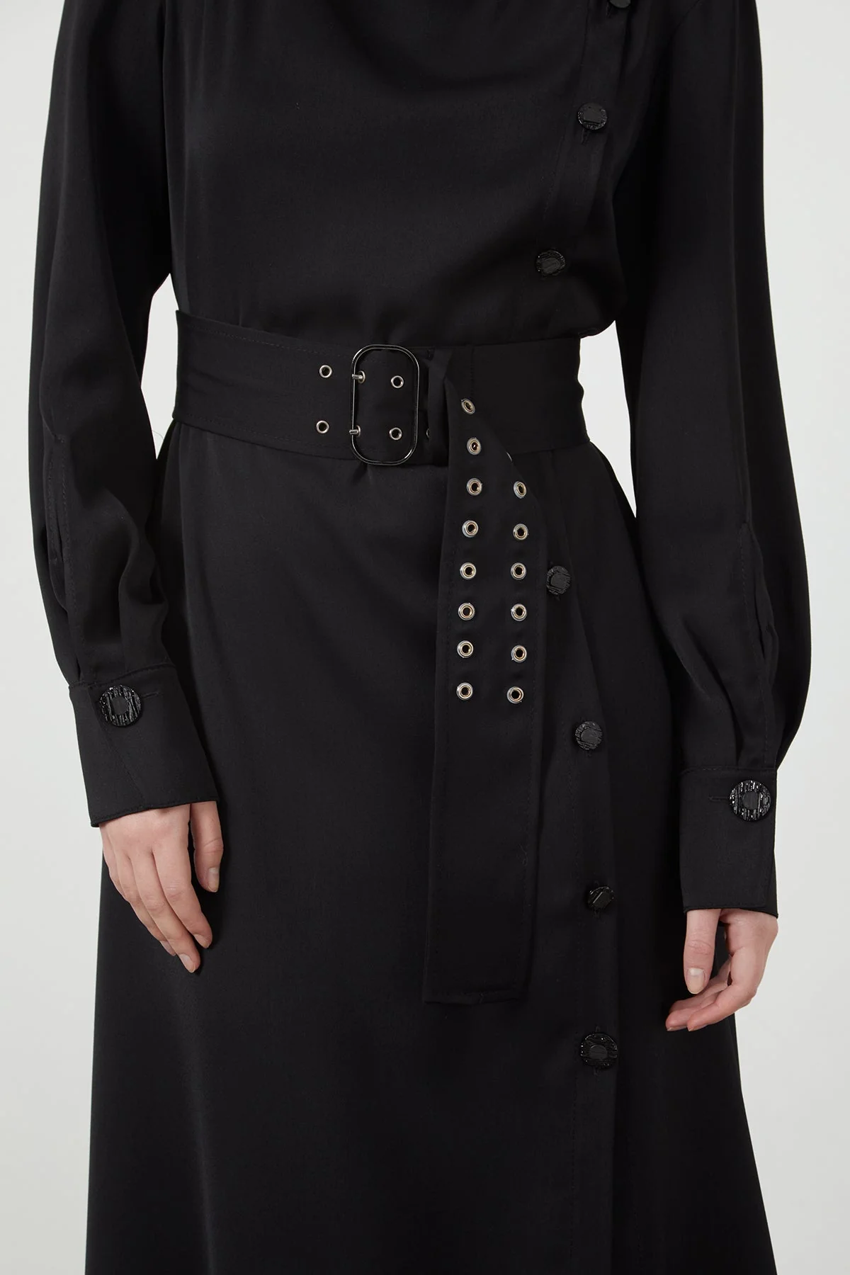 Black Sash-Detail Slit Midi Dress - Image 3