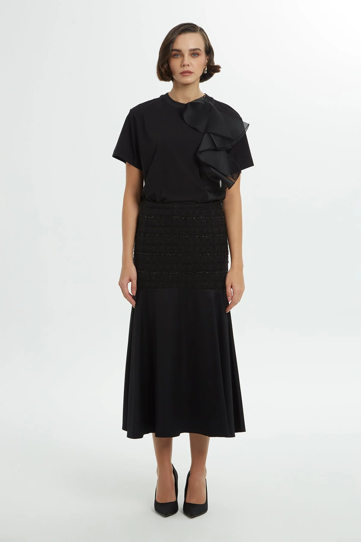 Black Sequin Midi Skirt