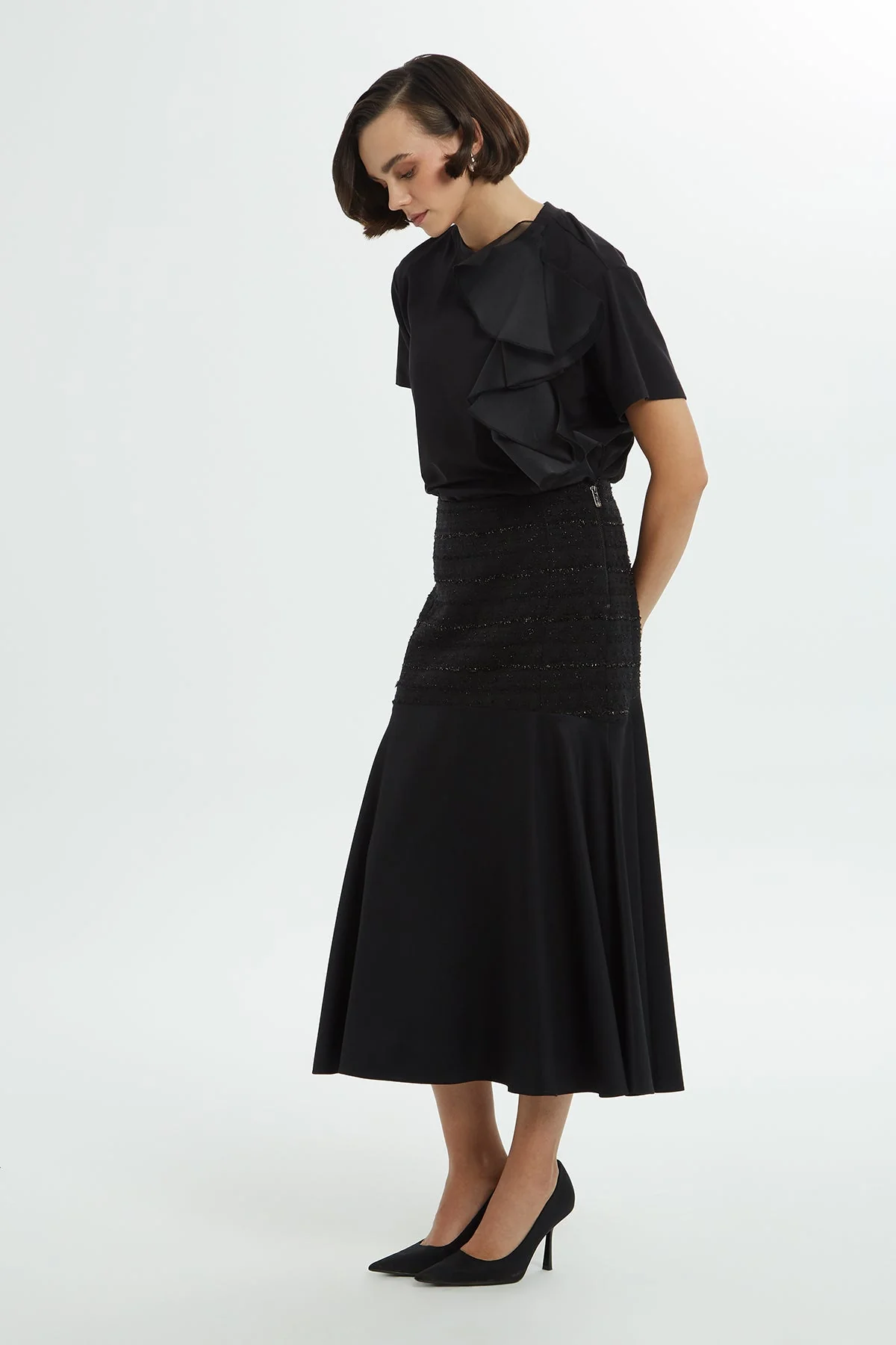Black Sequin Midi Skirt - Image 2