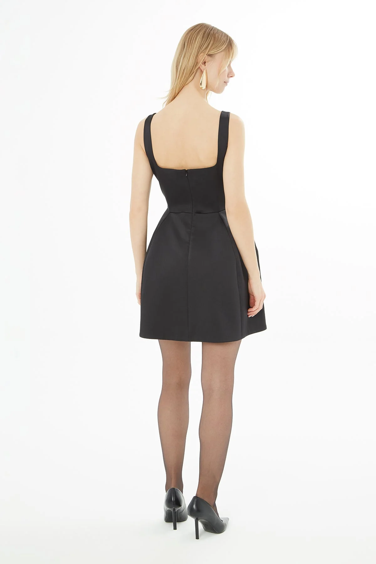 Black Short Dress with Beaded Neckline - Image 5