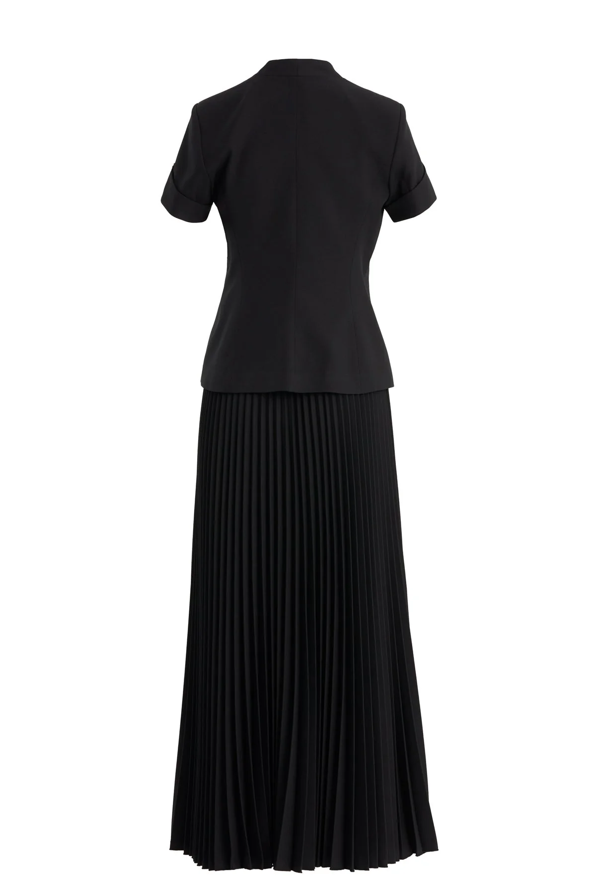 Black Short-Sleeve Blazer Pleated Skirt Set - Image 3