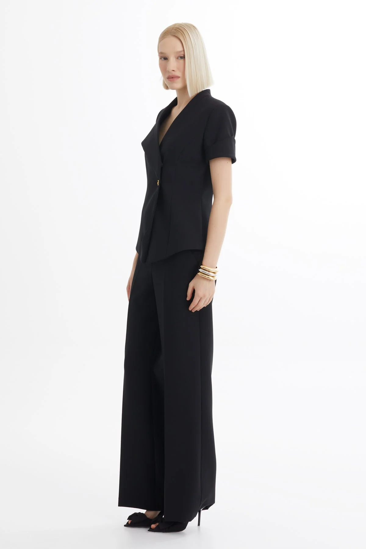 Black Short-Sleeve Blazer Trouser Set - Image 3