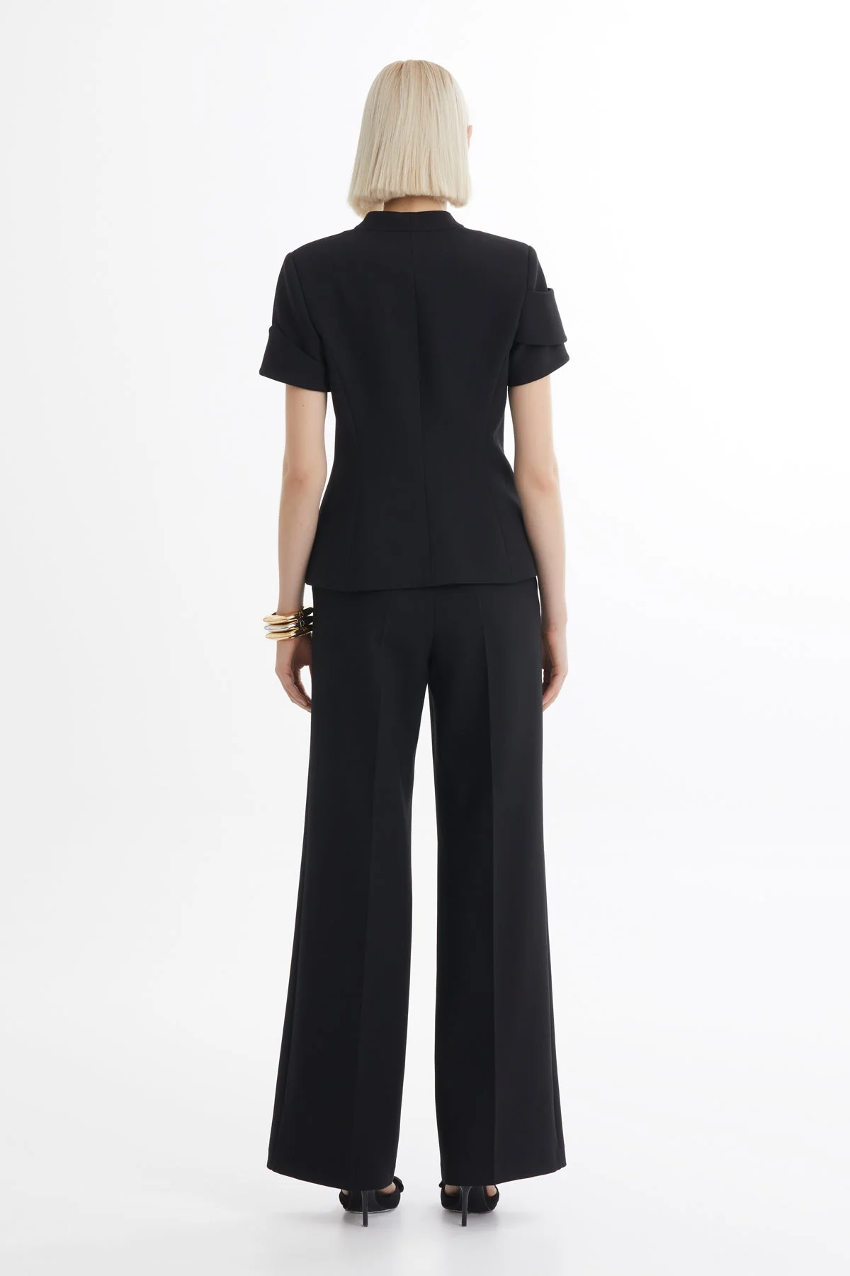 Black Short-Sleeve Blazer Trouser Set - Image 4