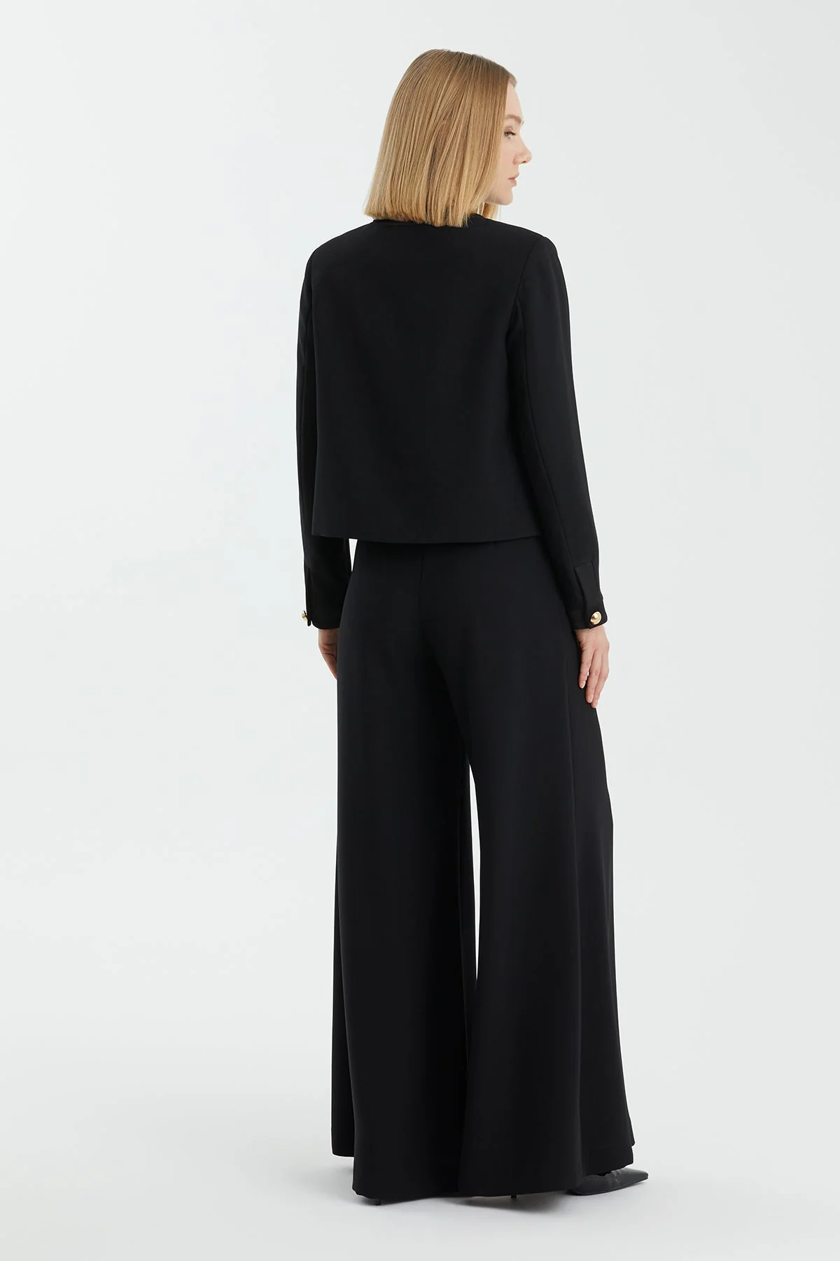 Black Shoulder-Padded Metal Button Blazer - Image 4