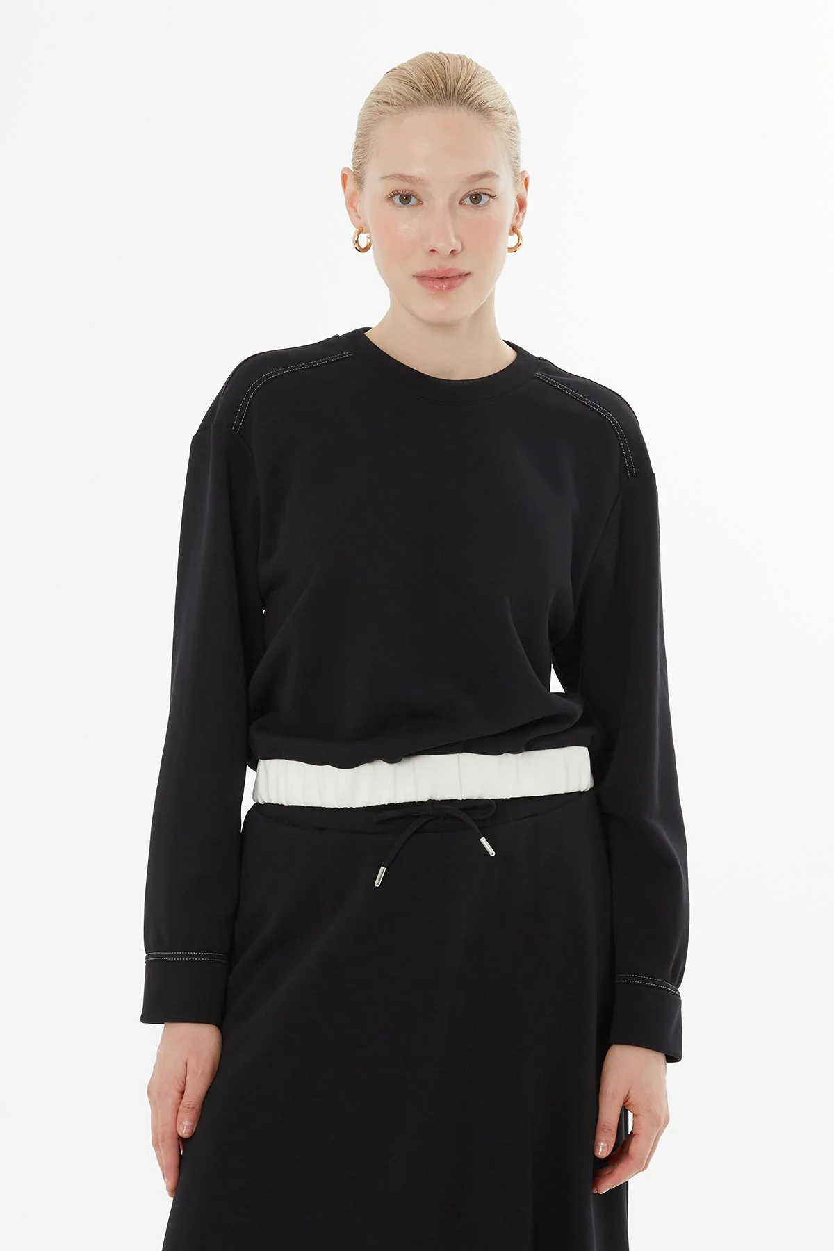 Black Skirt Set with Drawstring Waist - Image 2