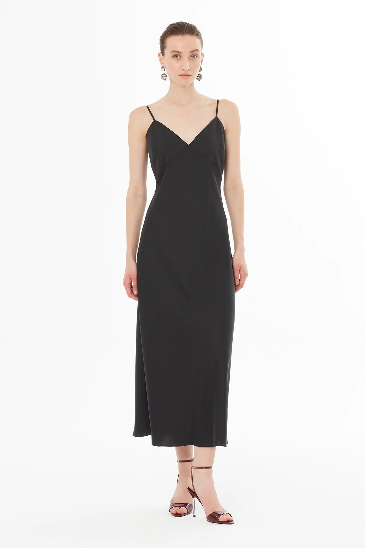 Black Sleeveless V-Neck Midi Dress