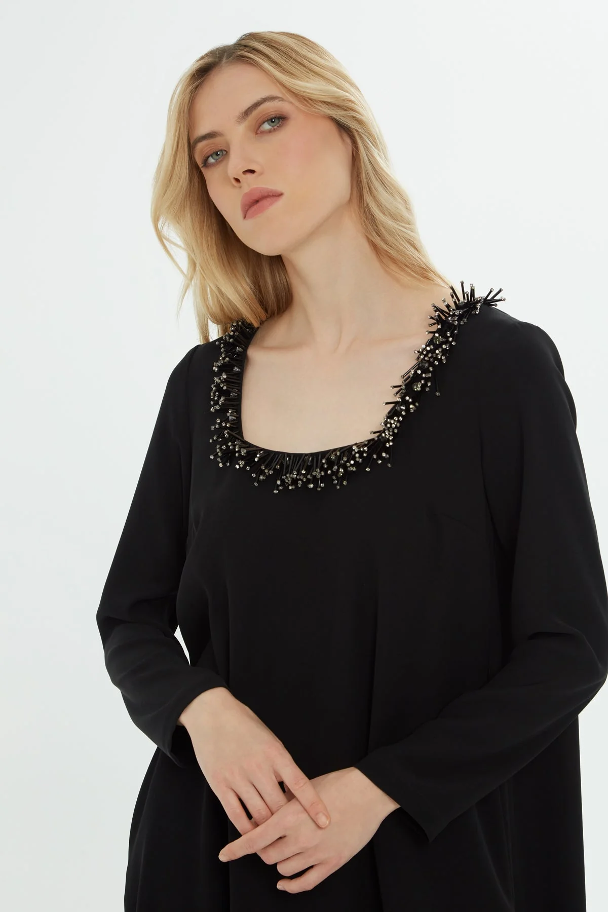 Black Square-Neck Embroidered Maxi Dress - Image 2