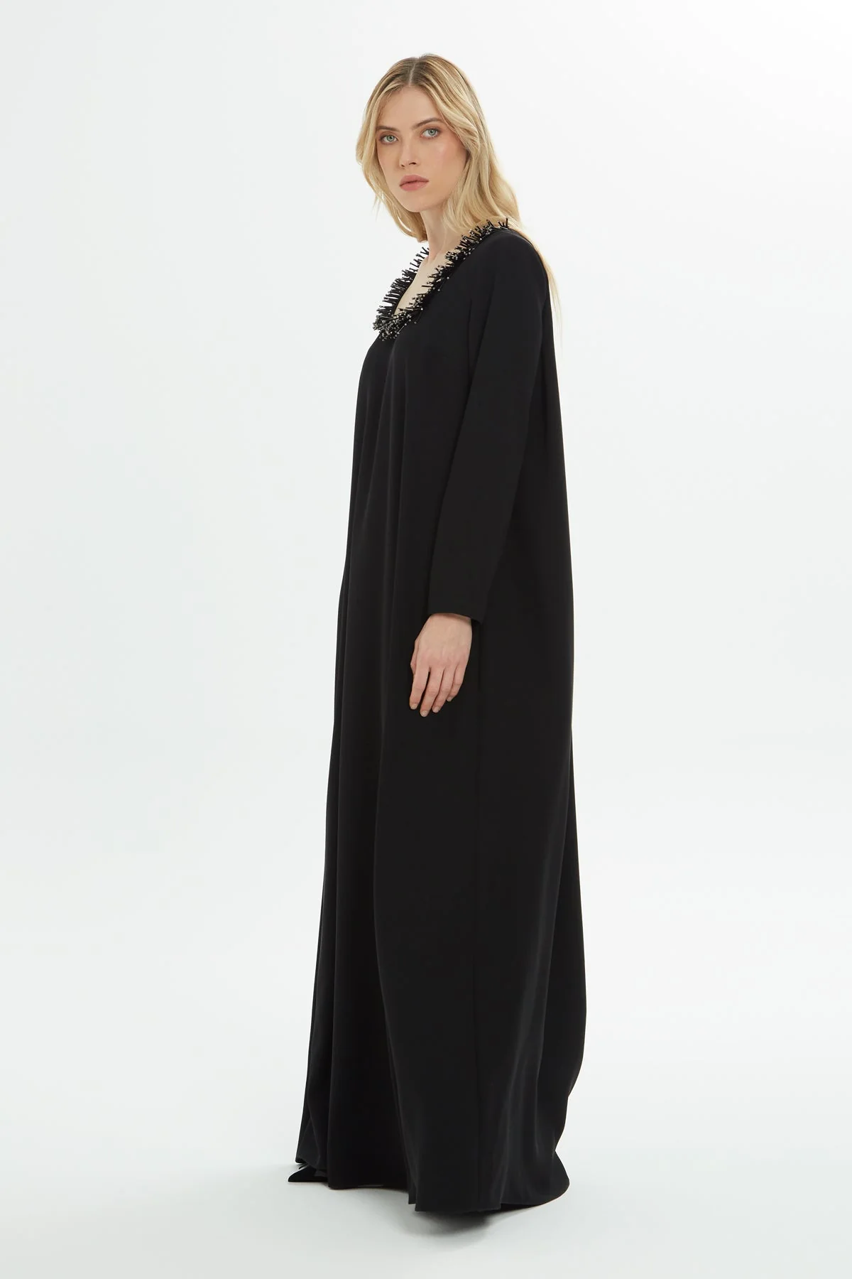 Black Square-Neck Embroidered Maxi Dress - Image 3