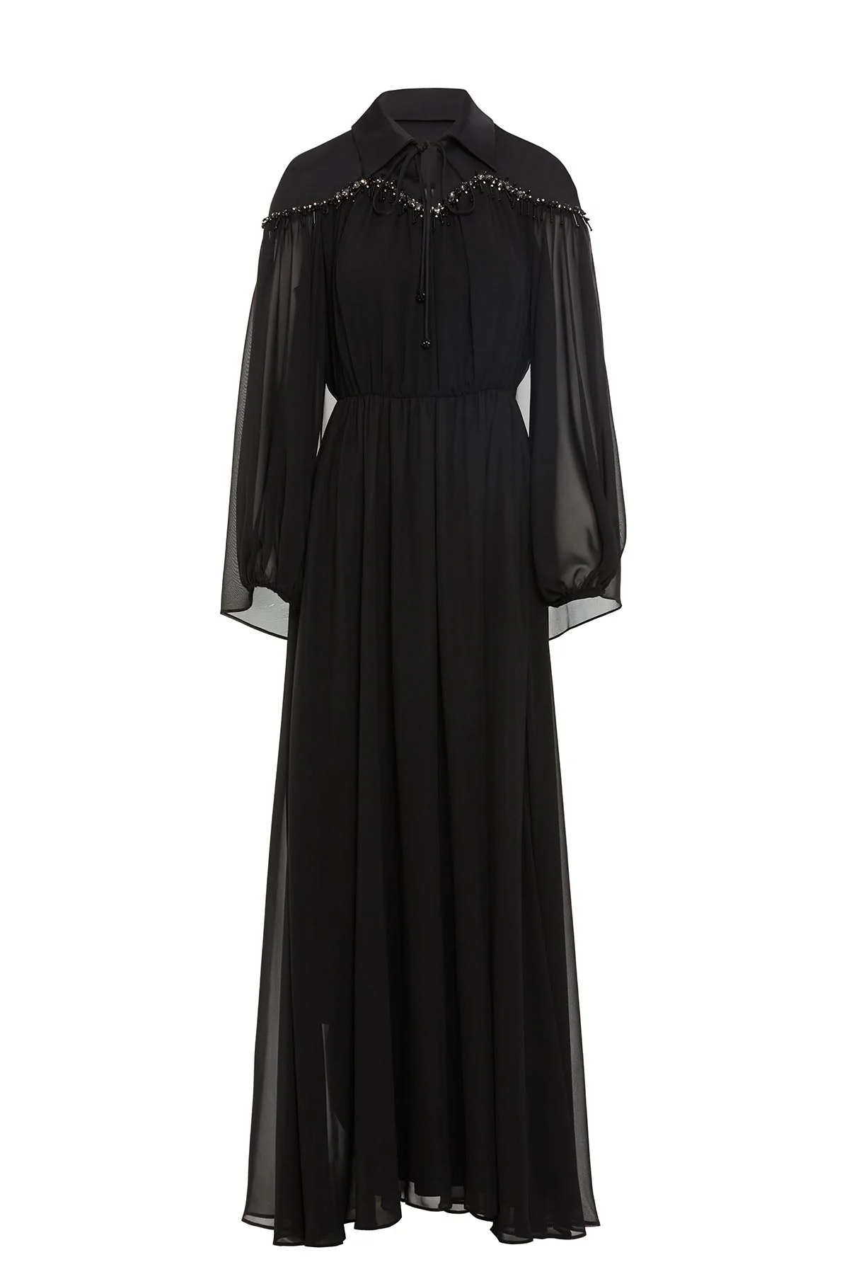 Black Stone-Embellished Long Dress