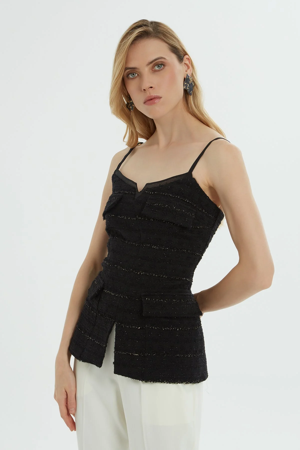 Black Strappy Pocket Blouse - Image 2