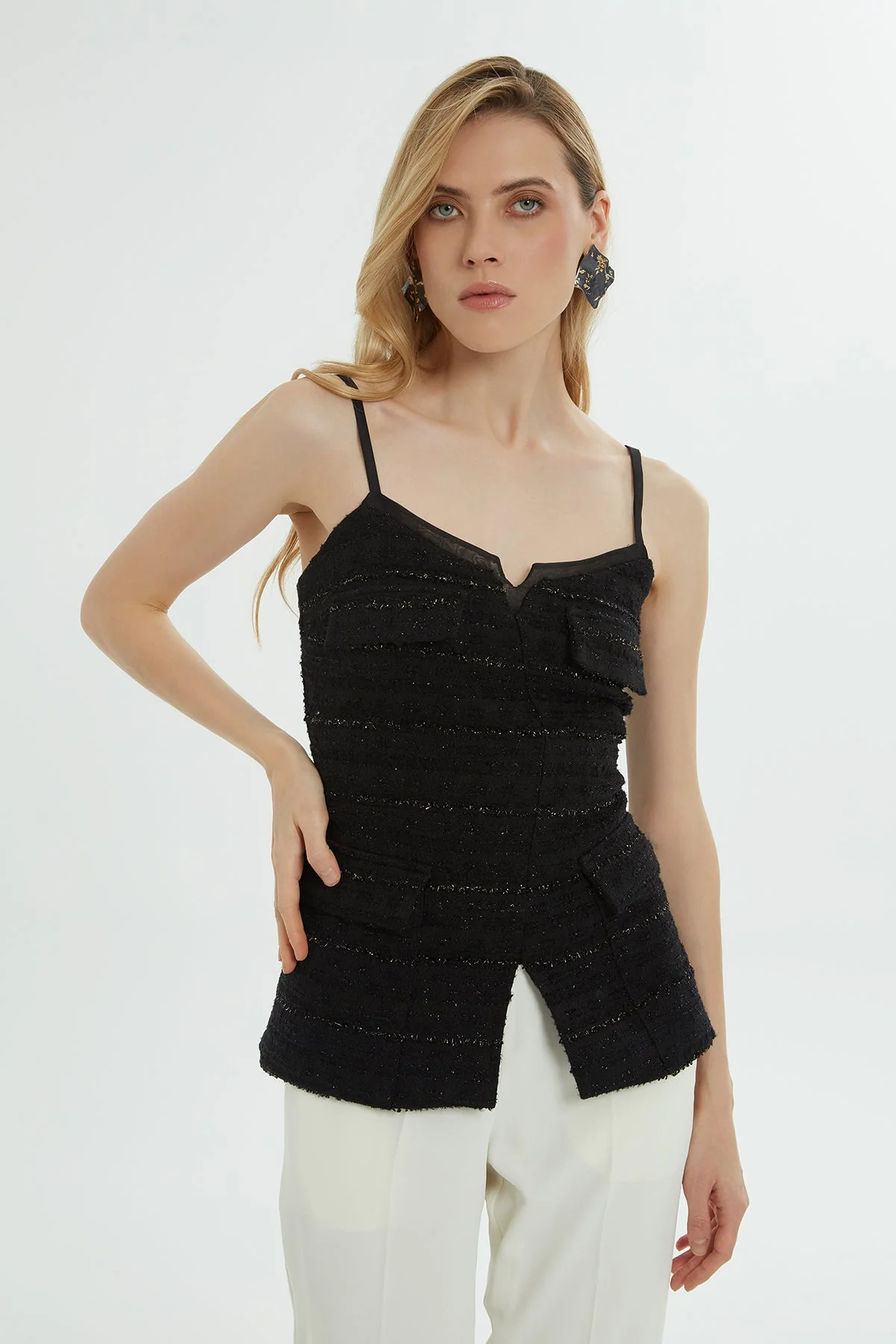 Black Strappy Pocket Blouse - Image 3