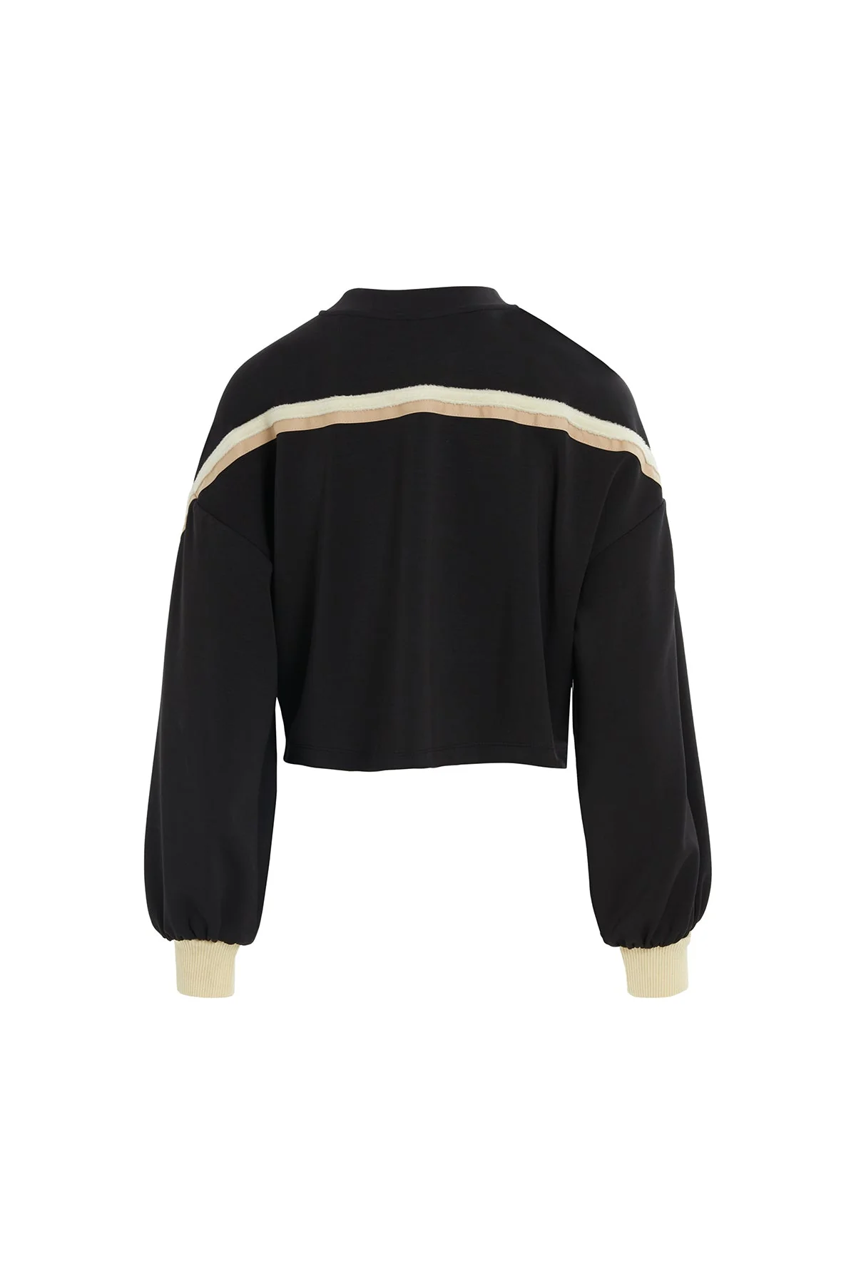 Black Stripe-Detail Sleeve Sweatshirt - Image 3