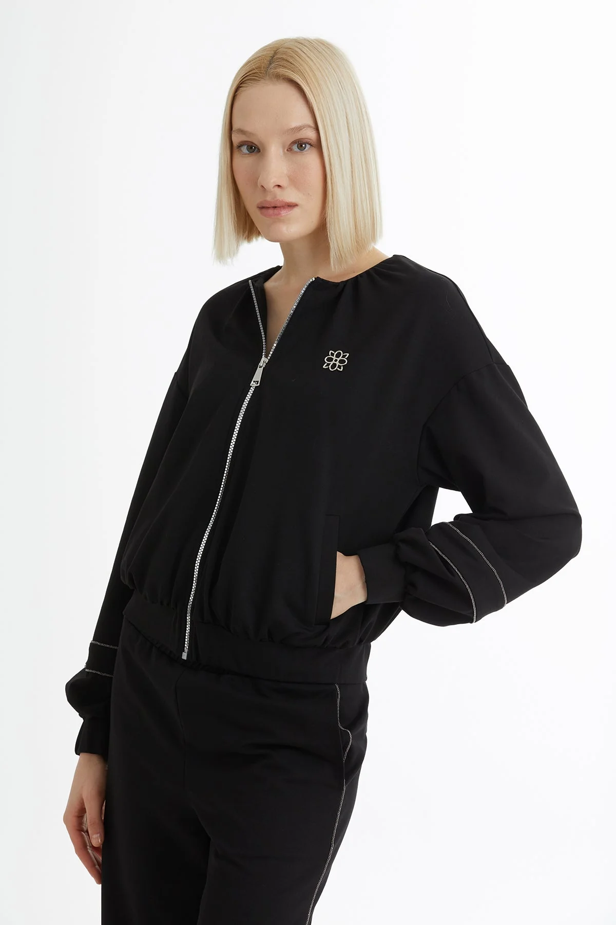 Black Stripe Detail Sweat Set - Image 2