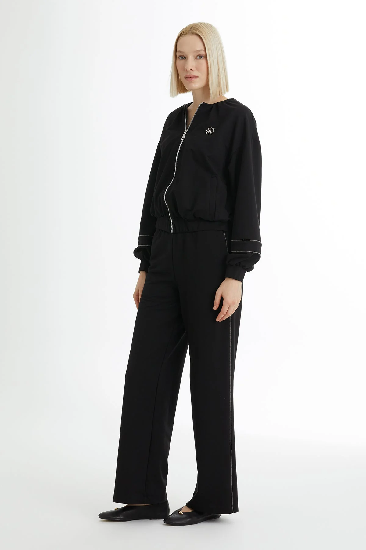 Black Stripe Detail Sweat Set - Image 3