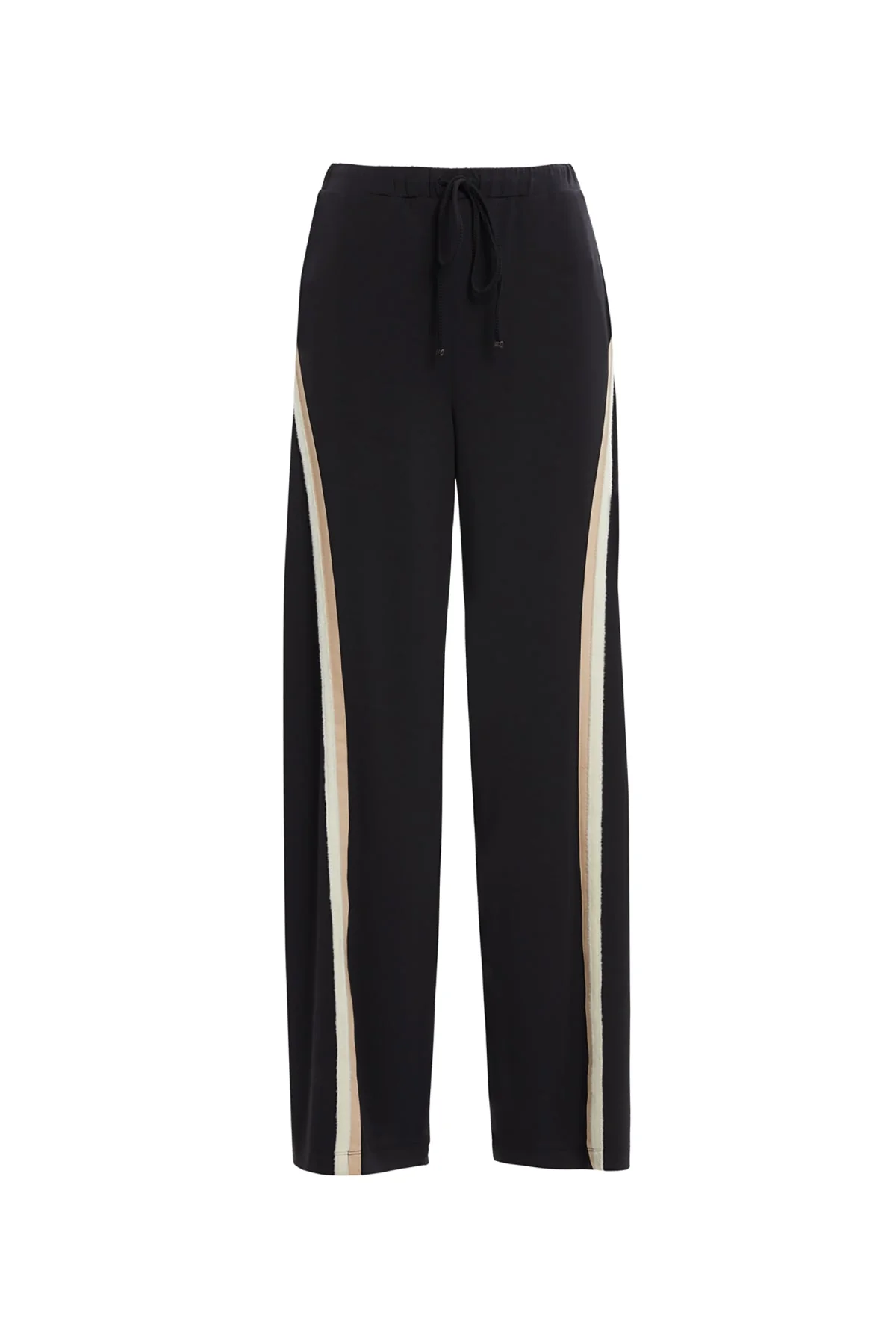 Black Stripe-Detail Wide-Leg Sweatpants