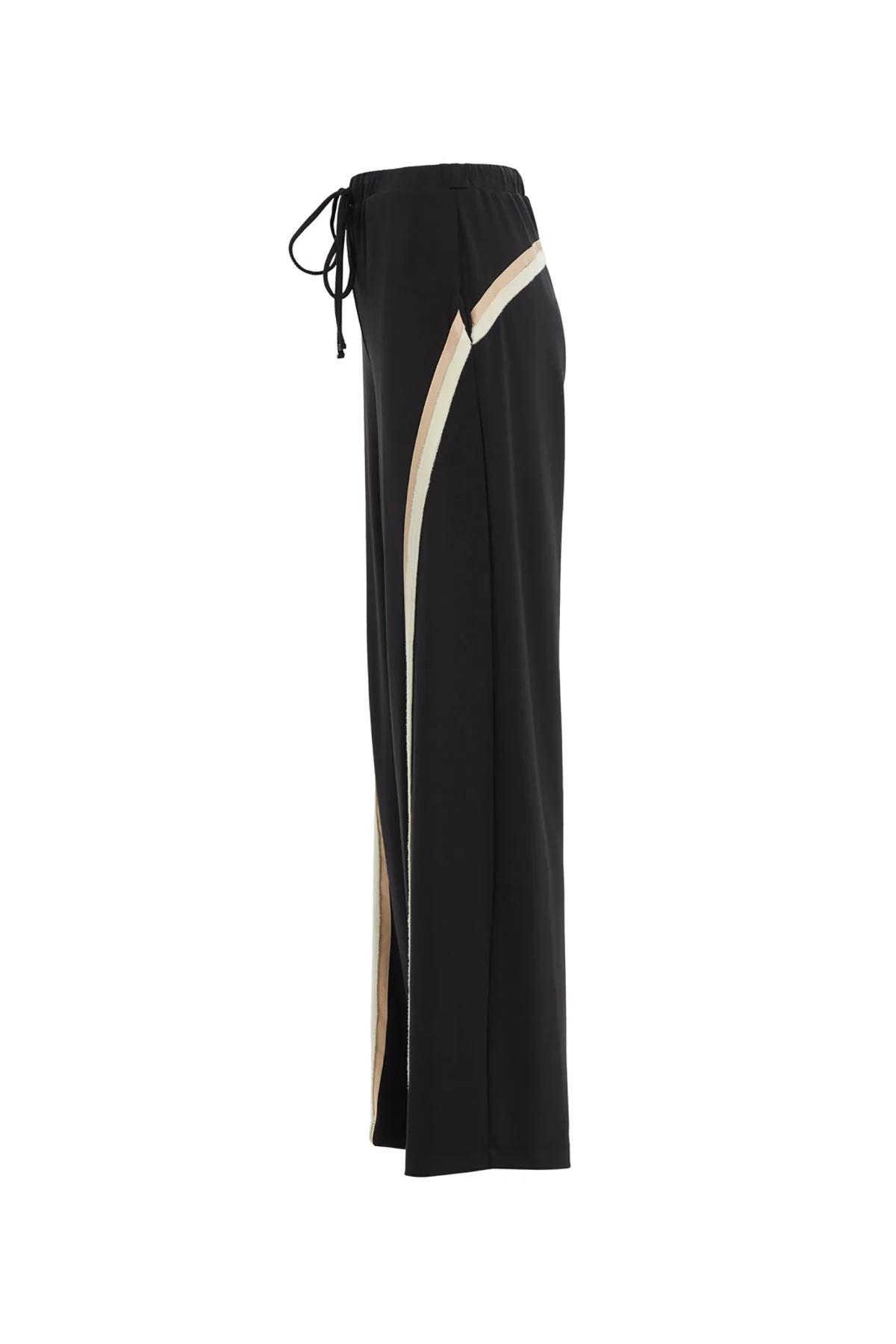 Black Stripe-Detail Wide-Leg Sweatpants - Image 2