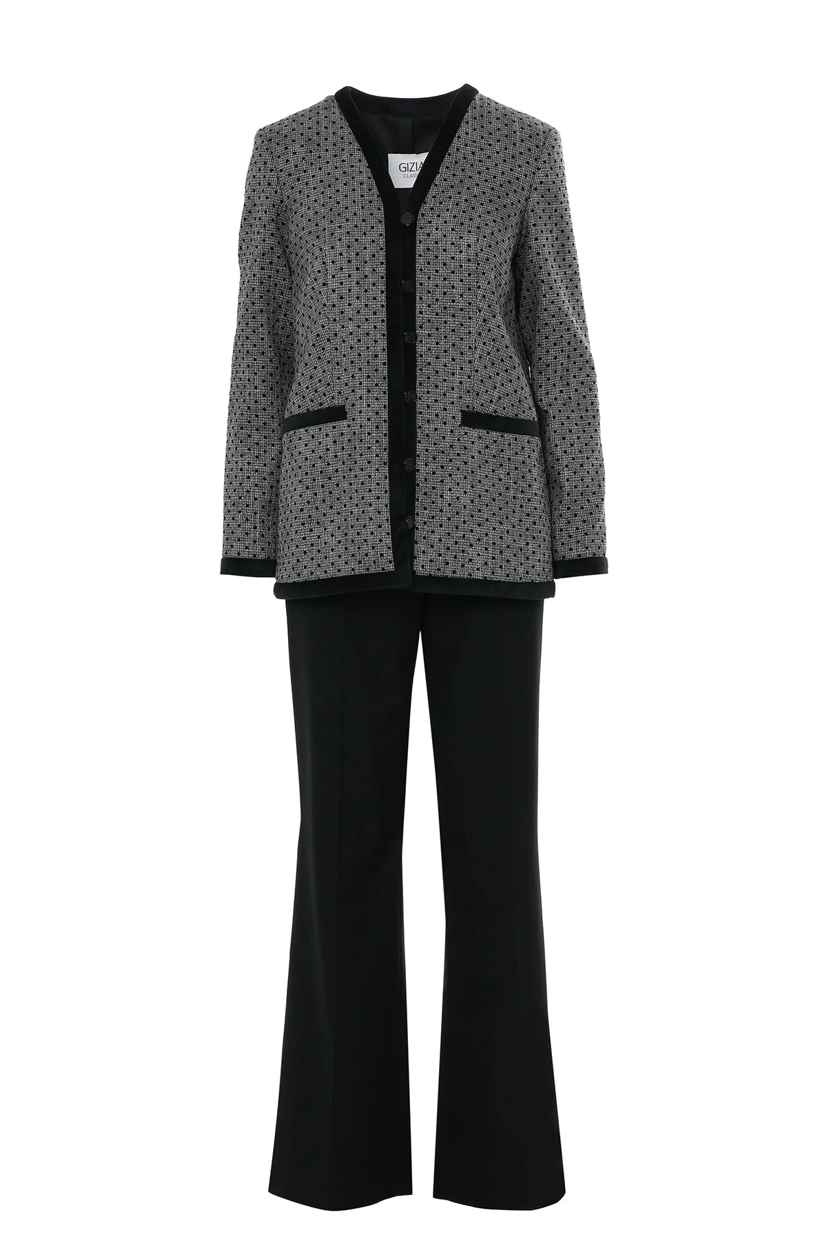 Black Suit with Band-Detail Jacket