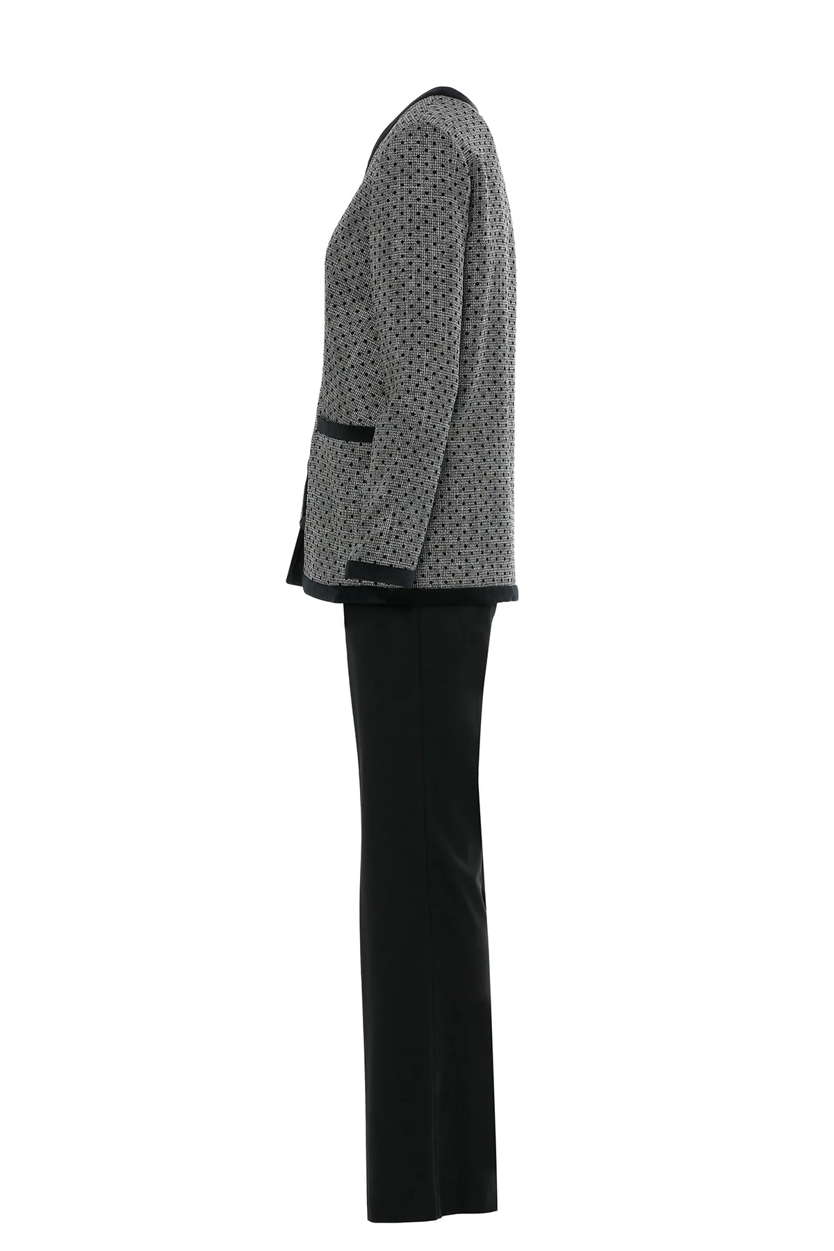 Black Suit with Band-Detail Jacket - Image 2