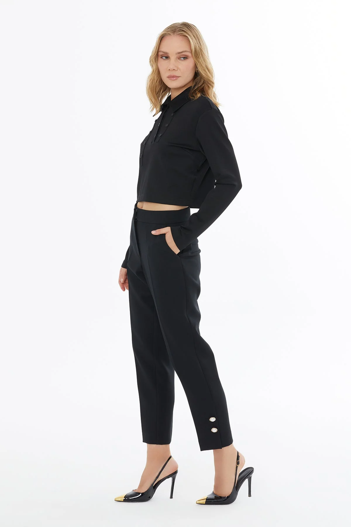 Black T-Shirt with Button Closure - Image 4