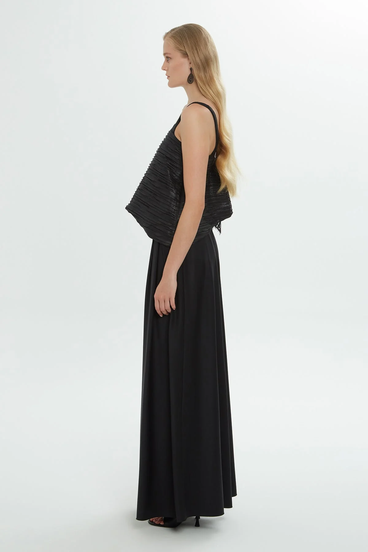 Black Thick-Strap Lace Detail Blouse - Image 3