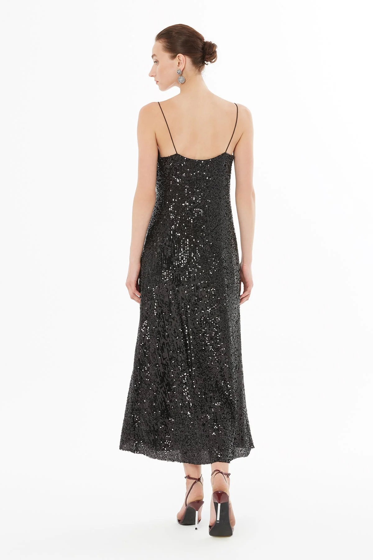 Black Thin-Strap V-Neck Midi Dress - Image 4