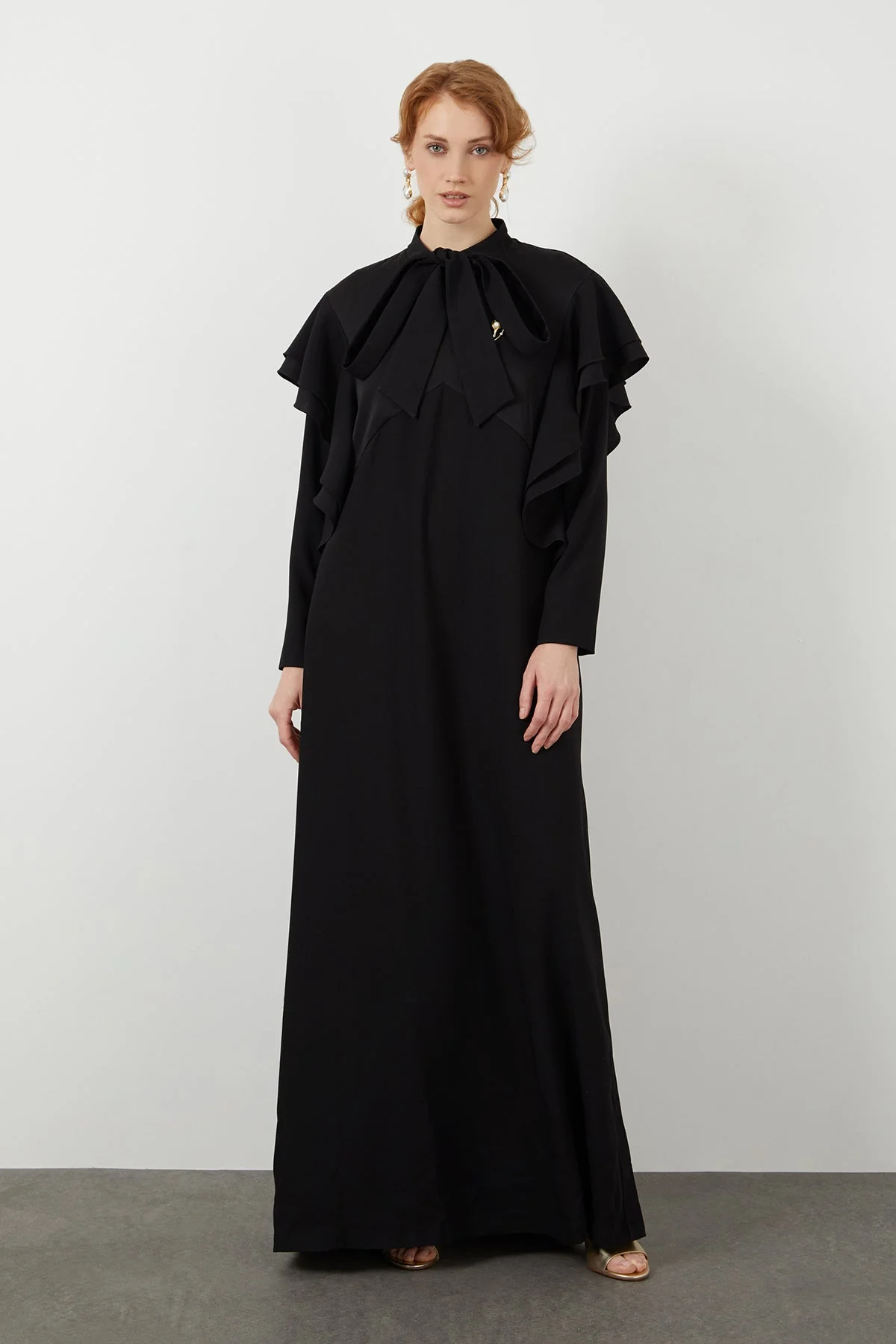 Black Tie-Detail Long Dress