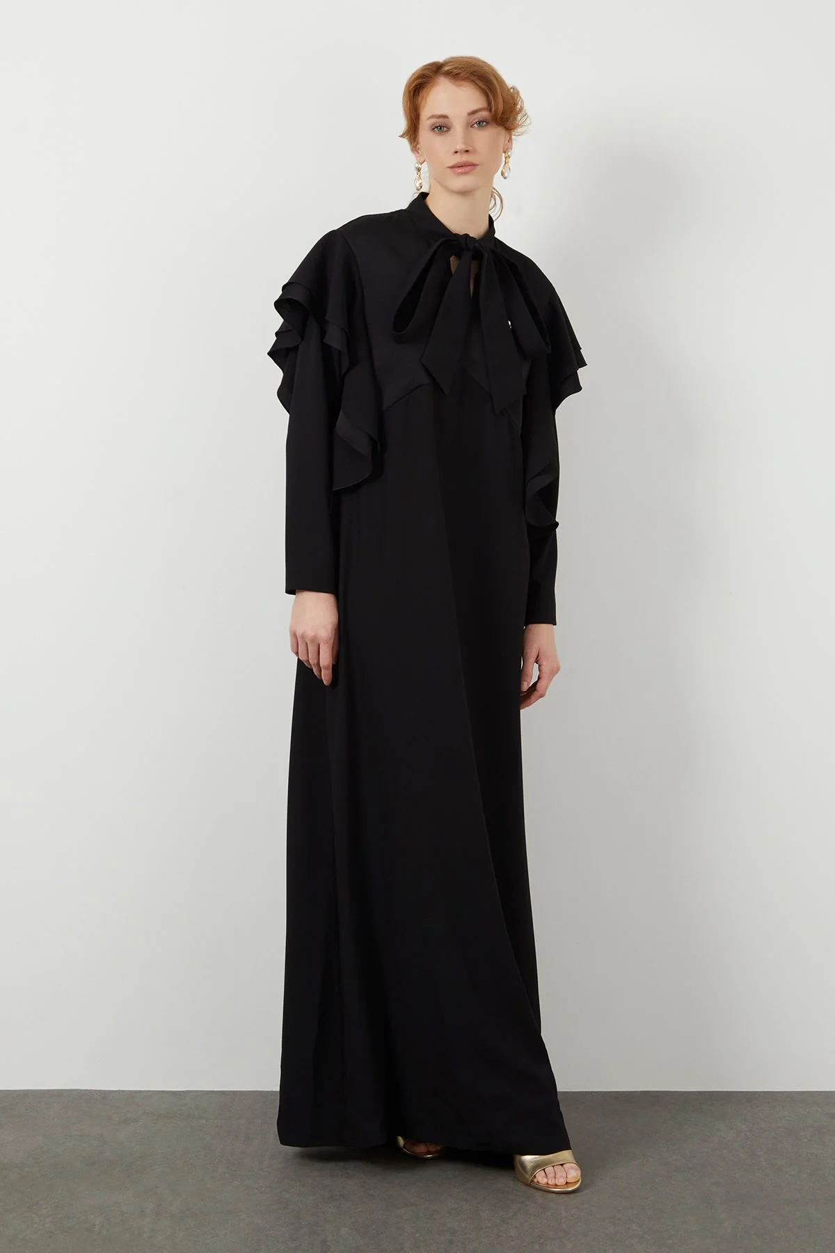 Black Tie-Detail Long Dress - Image 2