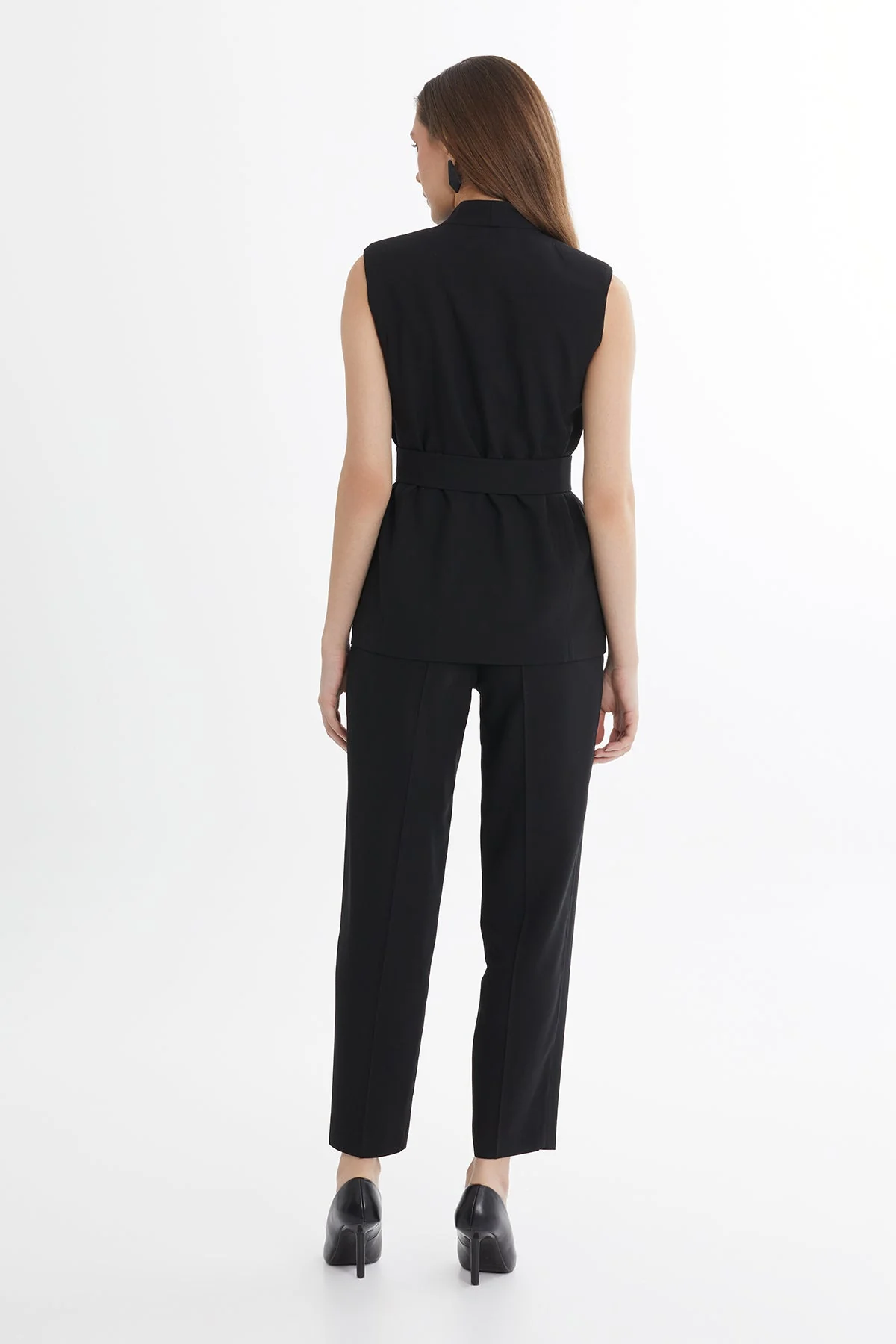 Black Tie Detail Wool-Linen Vest - Image 4