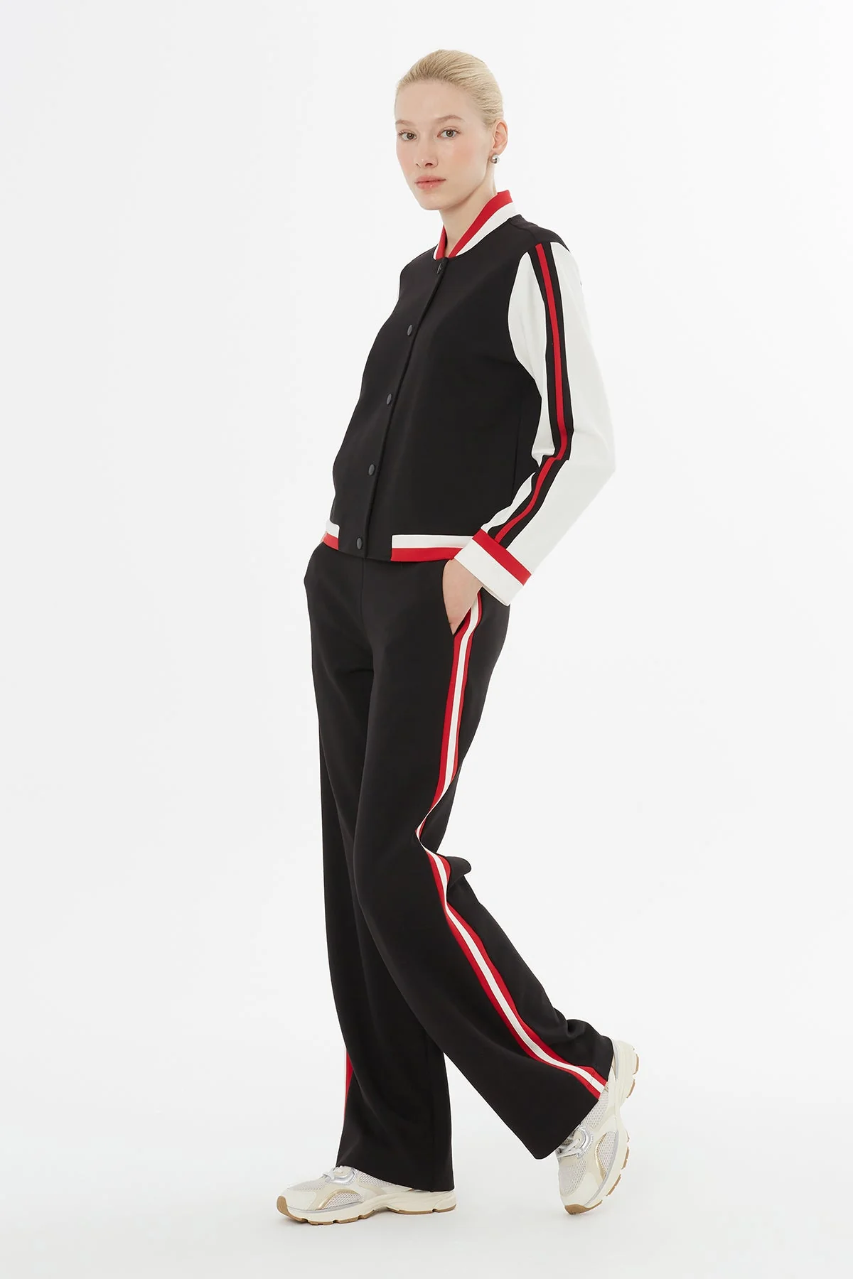 Black Tracksuit with Side Seam Trim - Image 3