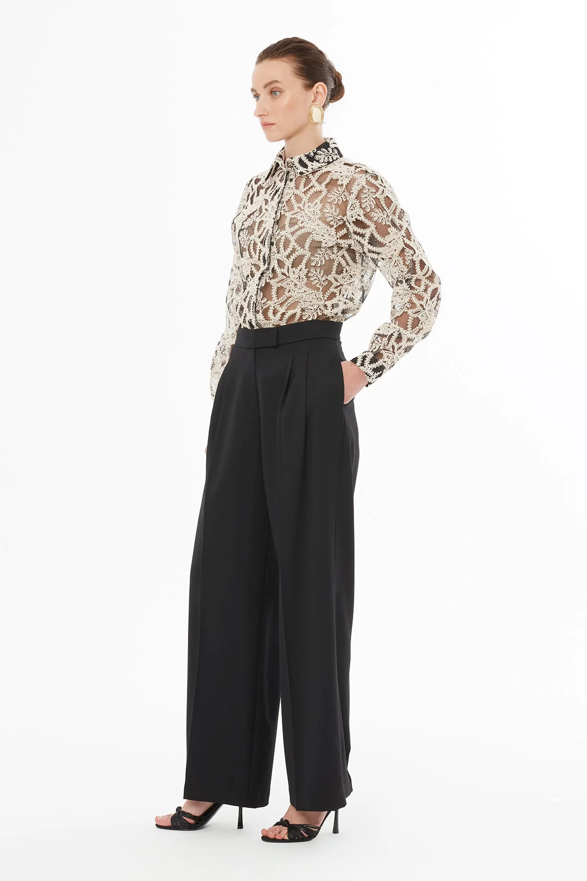 Black Trousers with Pleat Detail - Image 2