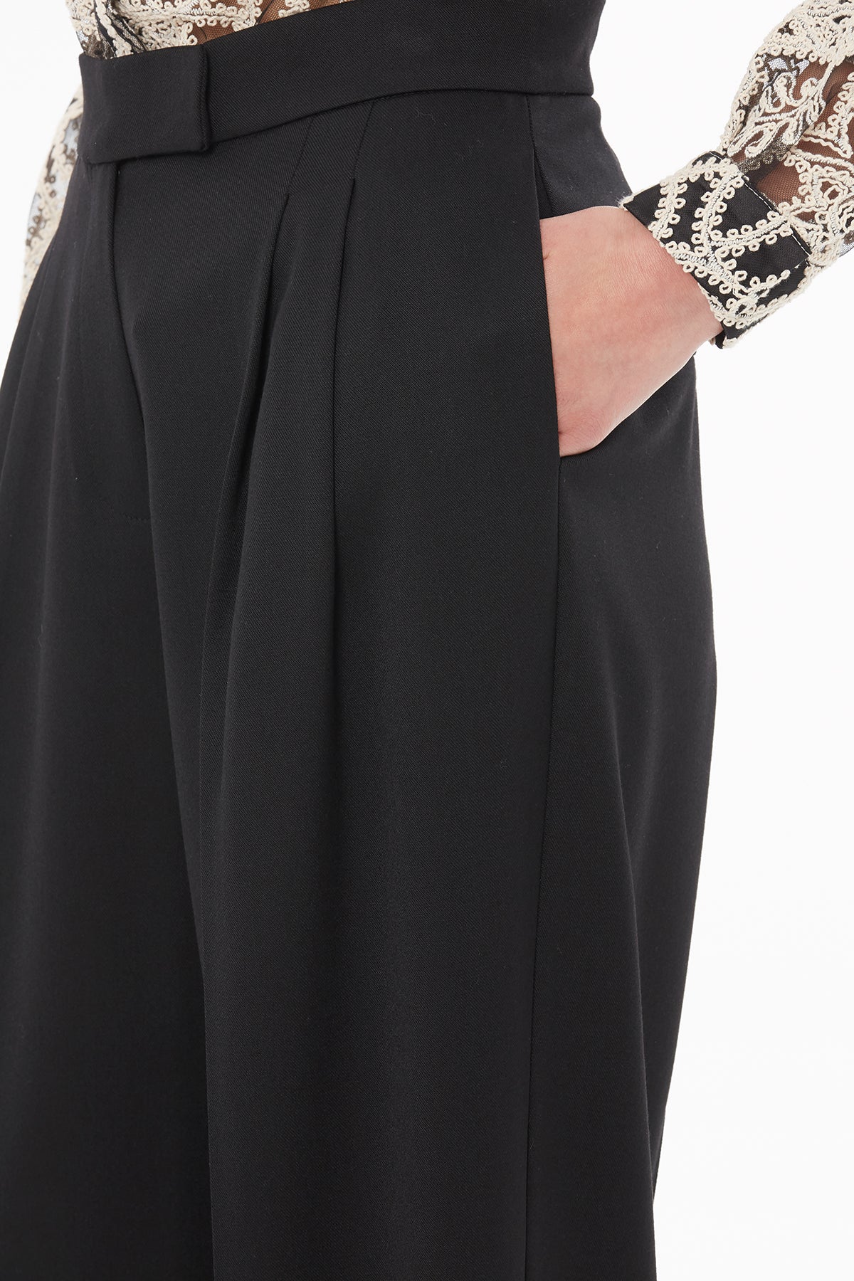 Black Trousers with Pleat Detail - Image 3