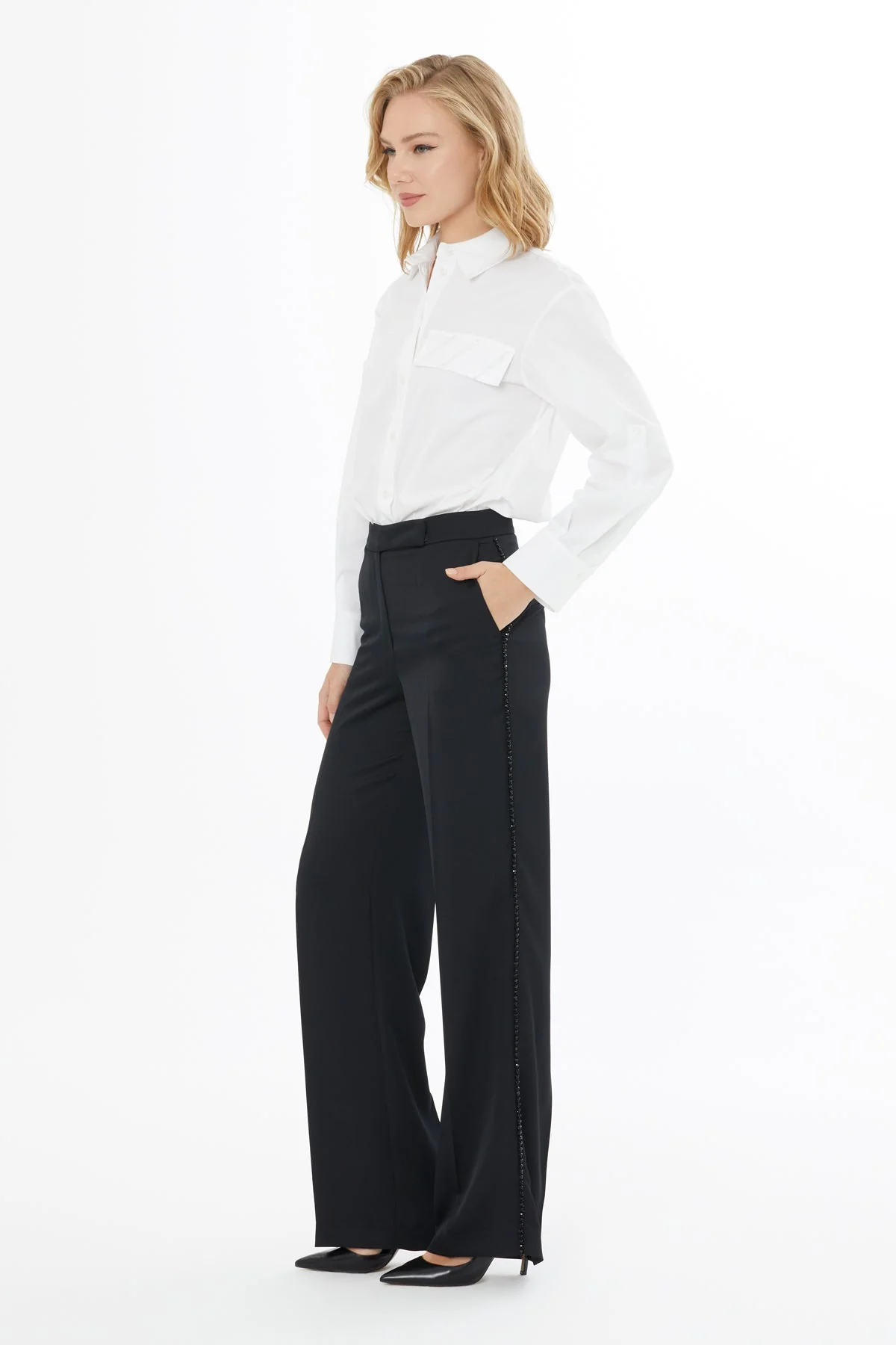 Black Trousers with Striped Detail - Image 4