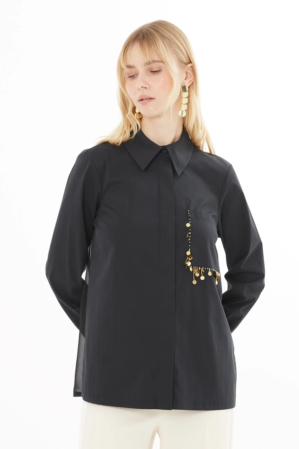 Black Tulle-Detail Shirt - Image 2