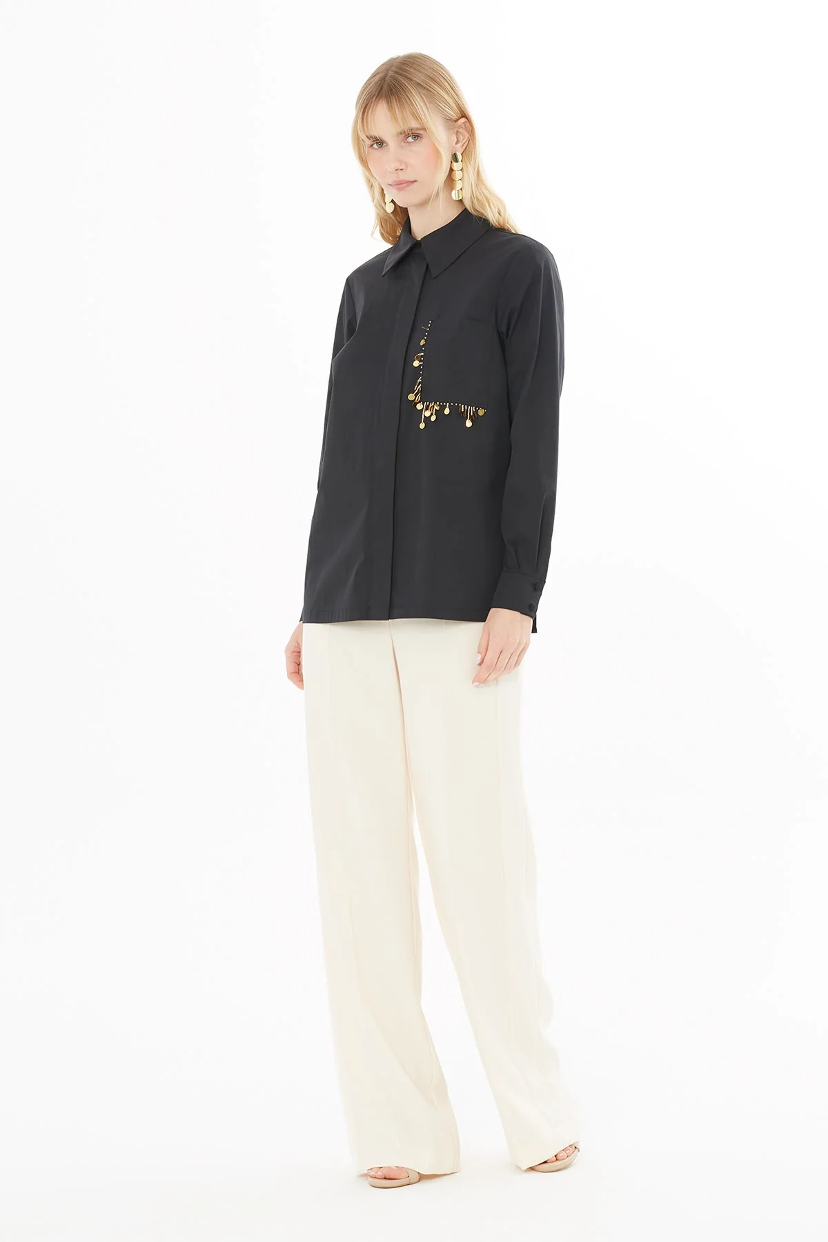 Black Tulle-Detail Shirt - Image 3