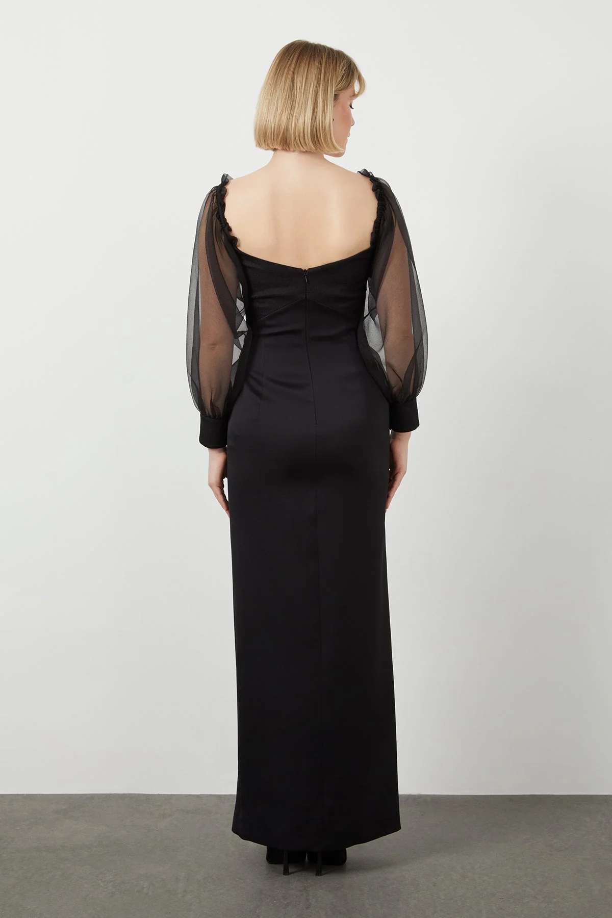 Black Tulle-Sleeve Detail Maxi Dress - Image 4