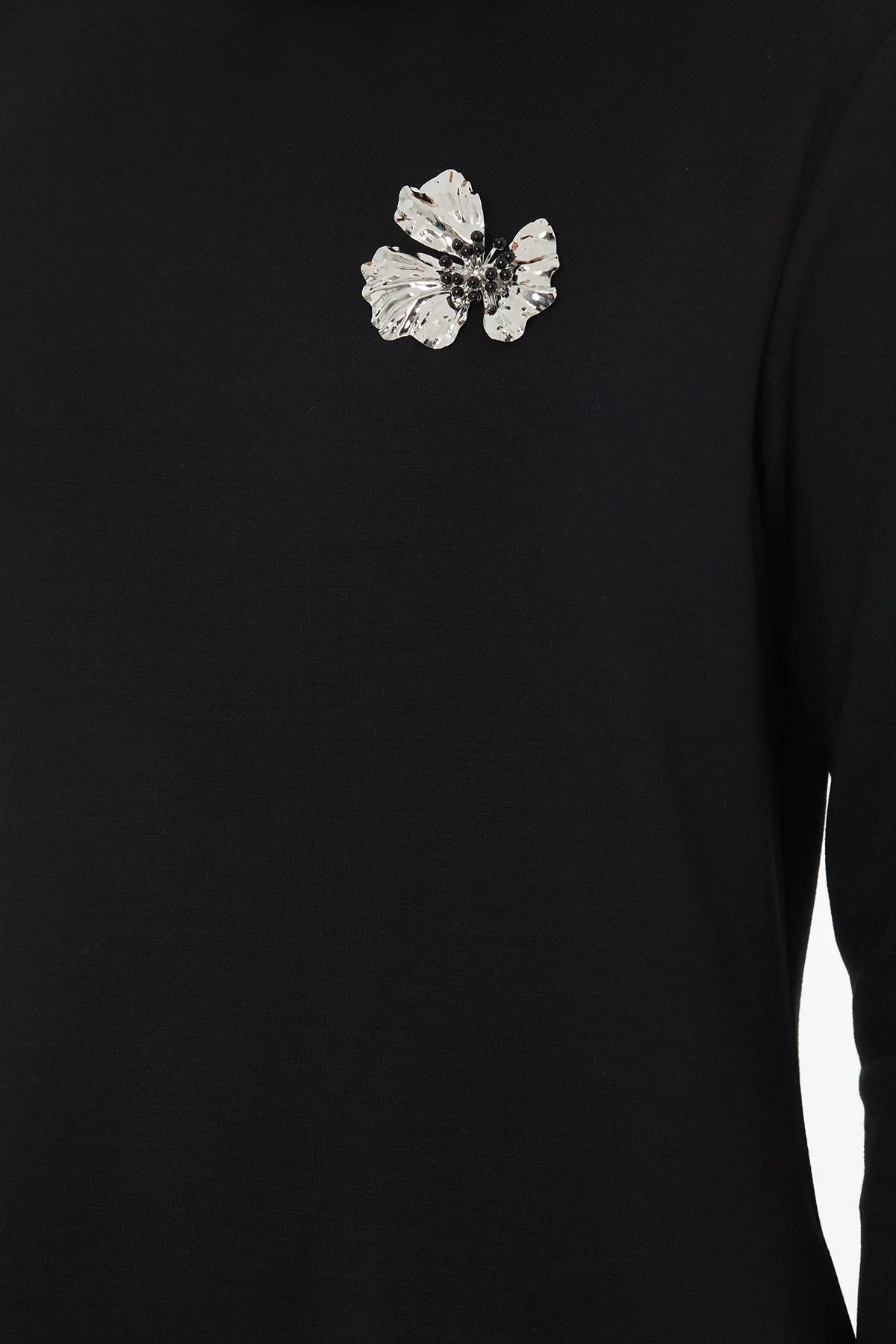 Black Turtleneck Long Dress with Brooch - Image 3