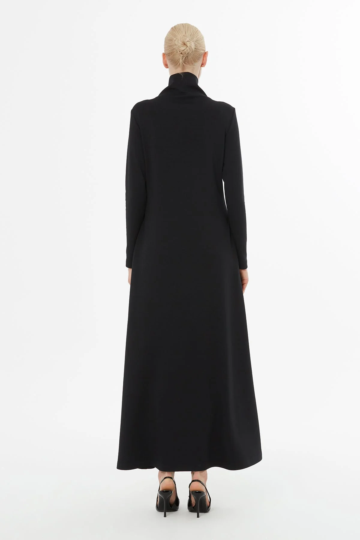 Black Turtleneck Long Dress with Brooch - Image 5