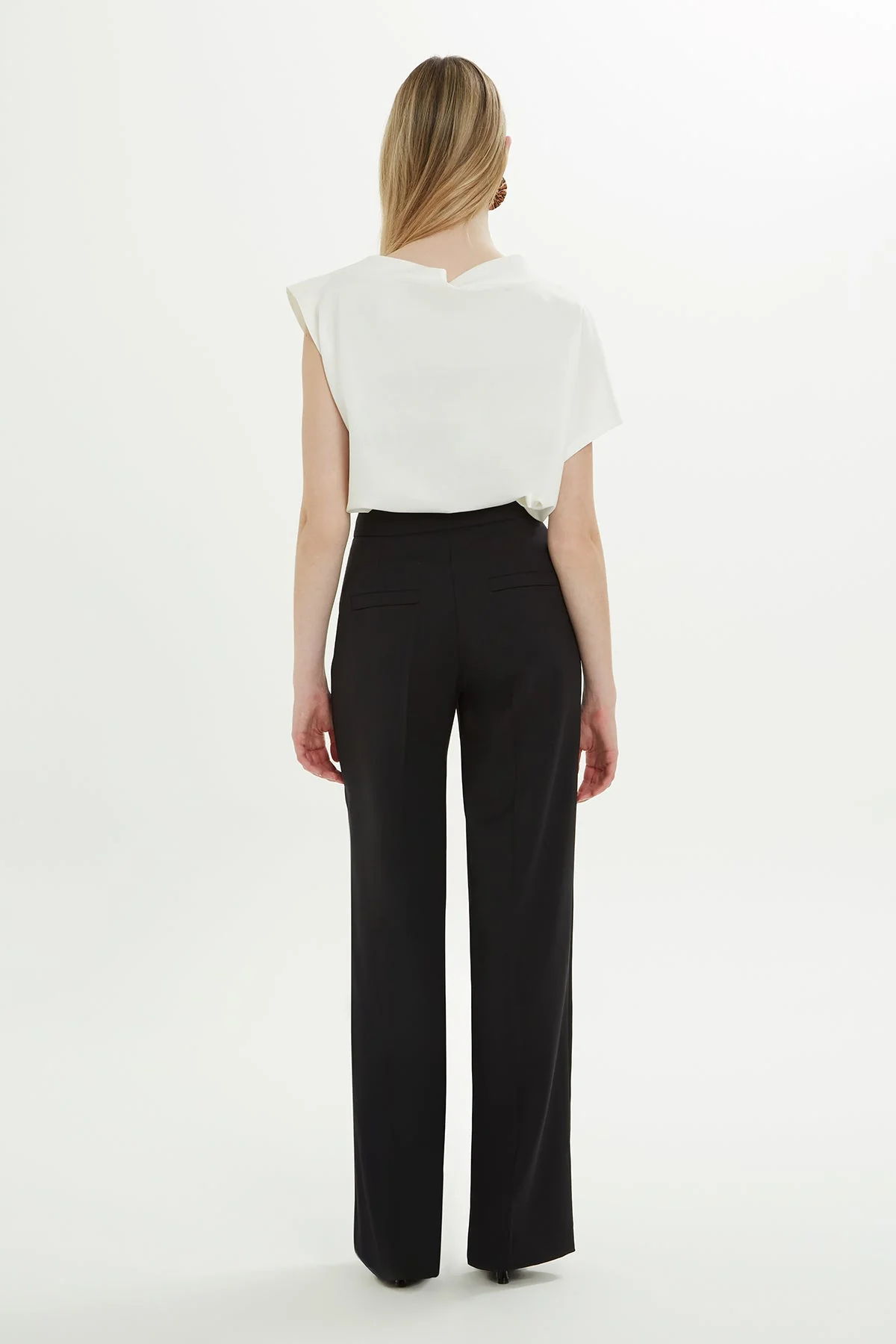 Black Wide-Leg Fabric Trousers - Image 3